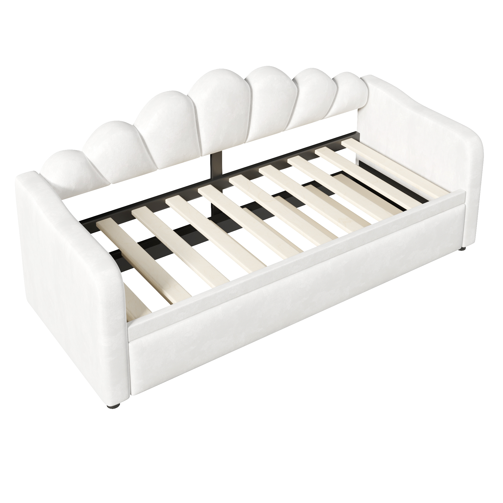 Lit banquette 90x200 cm,en bois,lit gigogne,éclairage LED,blanc,lit 1 place