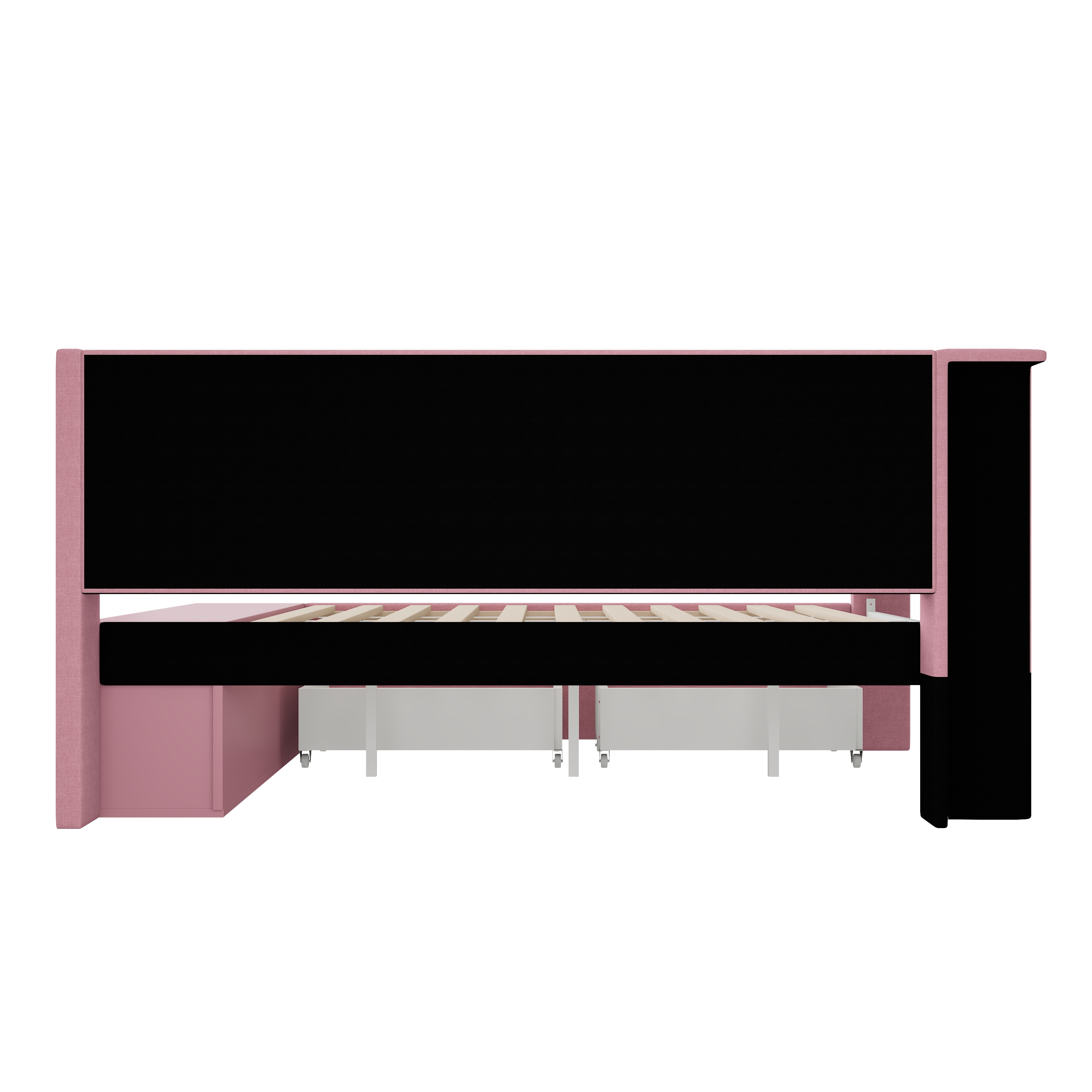 Lit banquette convertible 90x200 cm,en bois,couchage gigogne,bureau intégré,éclairage LED,port USB,rose,lit 1 place,lit avec rangement intégré