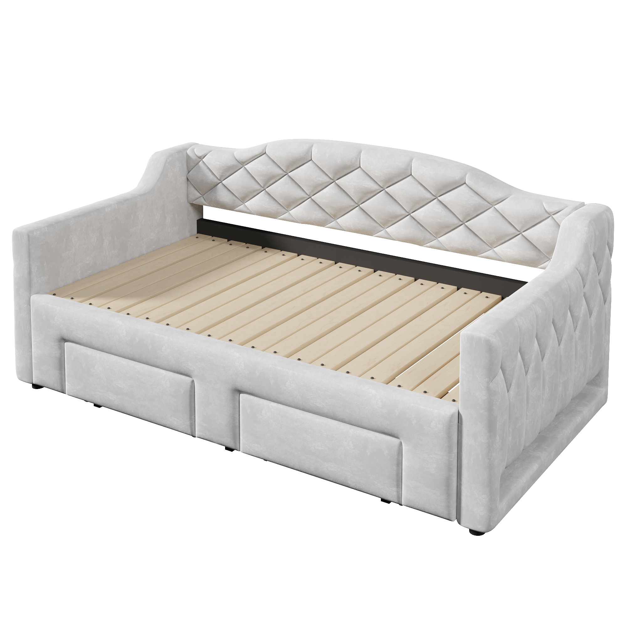 Lit banquette convertible 90x200 cm extensible à 180x200 cm,en bois,lit enfant,couchage gigogne,éclairage LED,gris