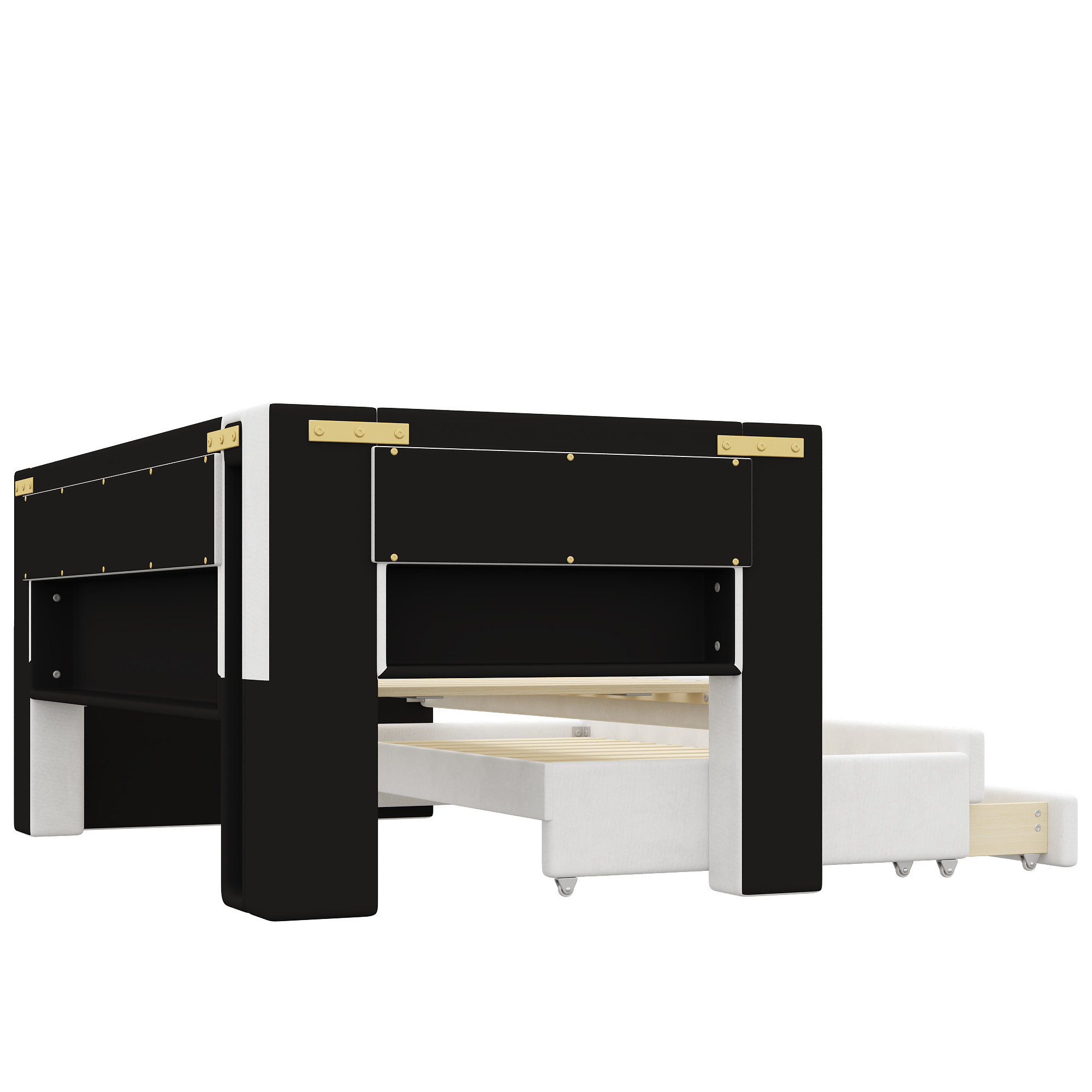 Lit banquette 90x200 cm,en bois,lit gigogne,éclairage LED,port USB,blanc,lit 1 place