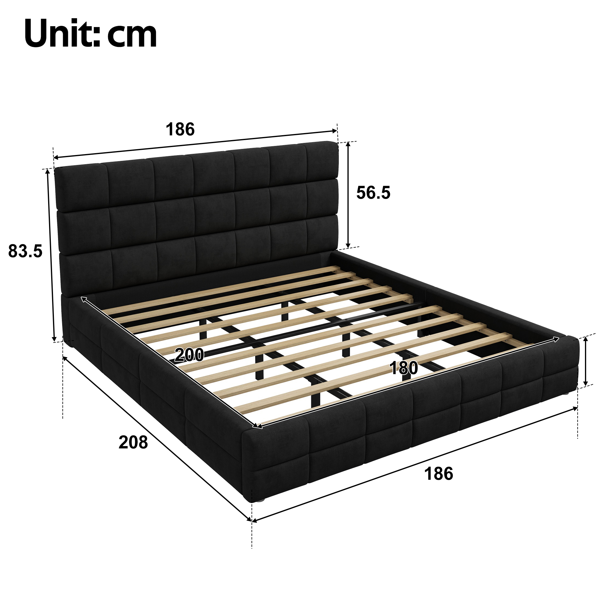 Dimensions lit tapissier 208x186x83.5 cm