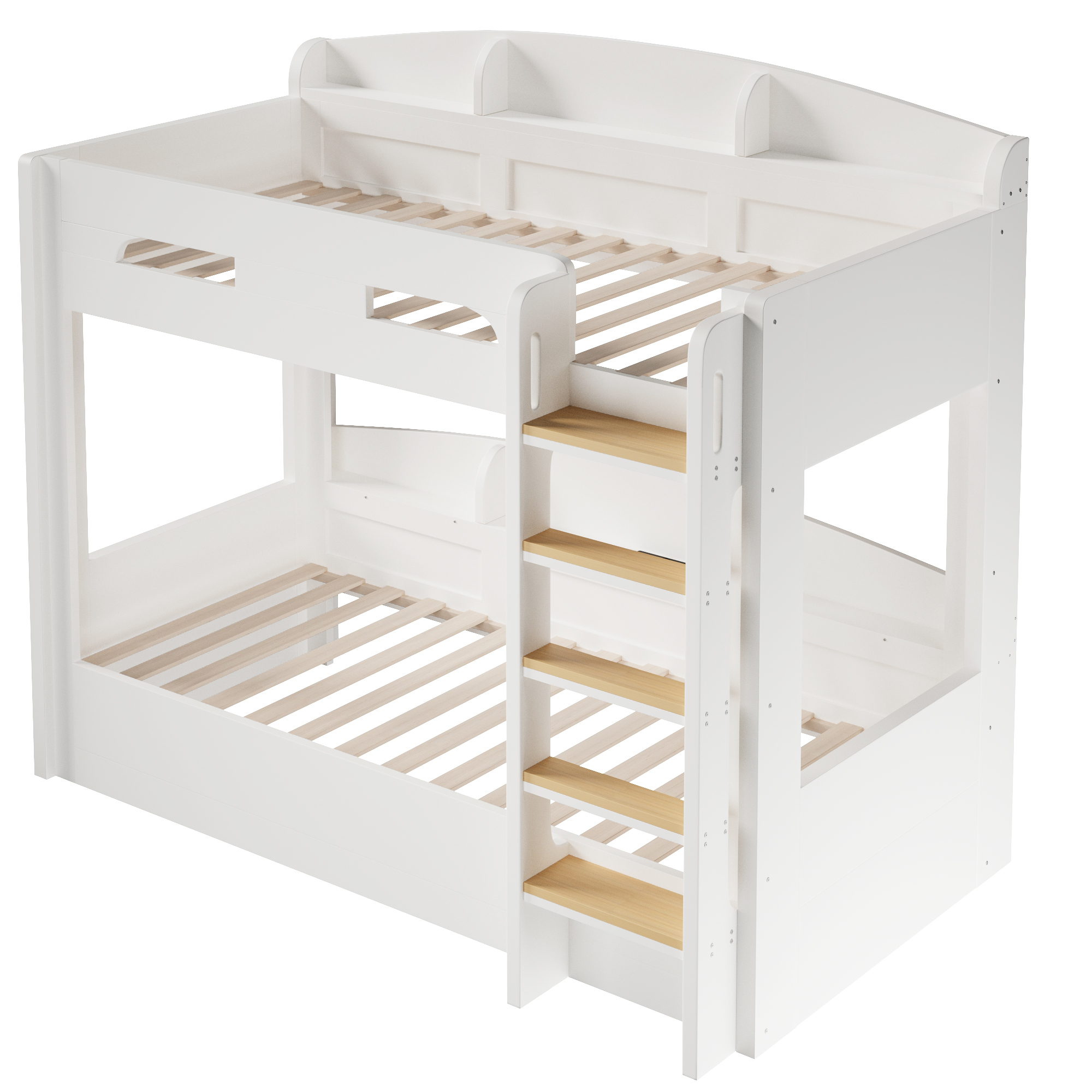 Lit mezzanine 90 x 200 cm, prise intégrée, rangements intégrés, bois de pin, blanc, 123,5 x 204 x 196,5 cm - spécifications 1