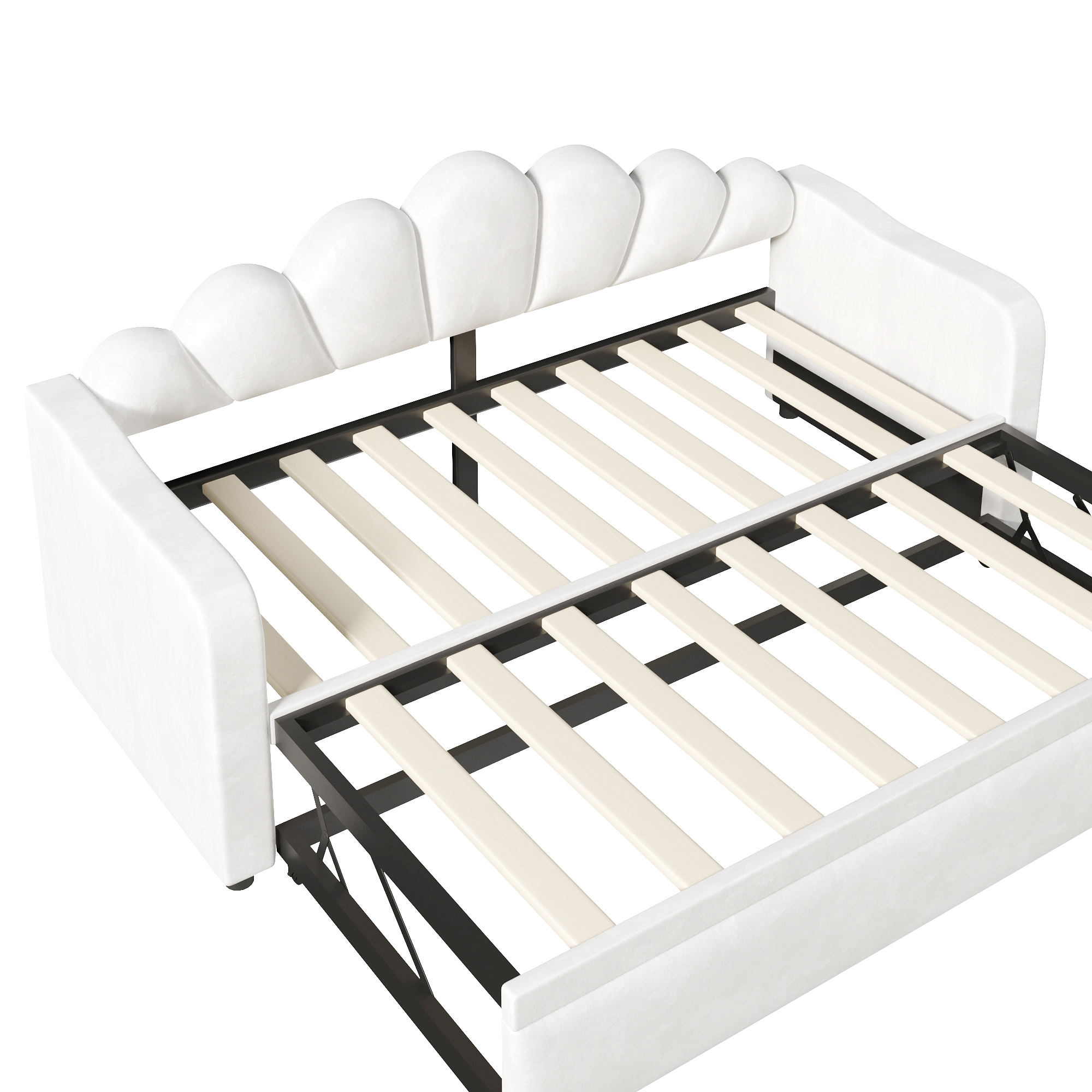 Lit banquette 90x200 cm,en bois,lit gigogne,éclairage LED,blanc,lit 1 place