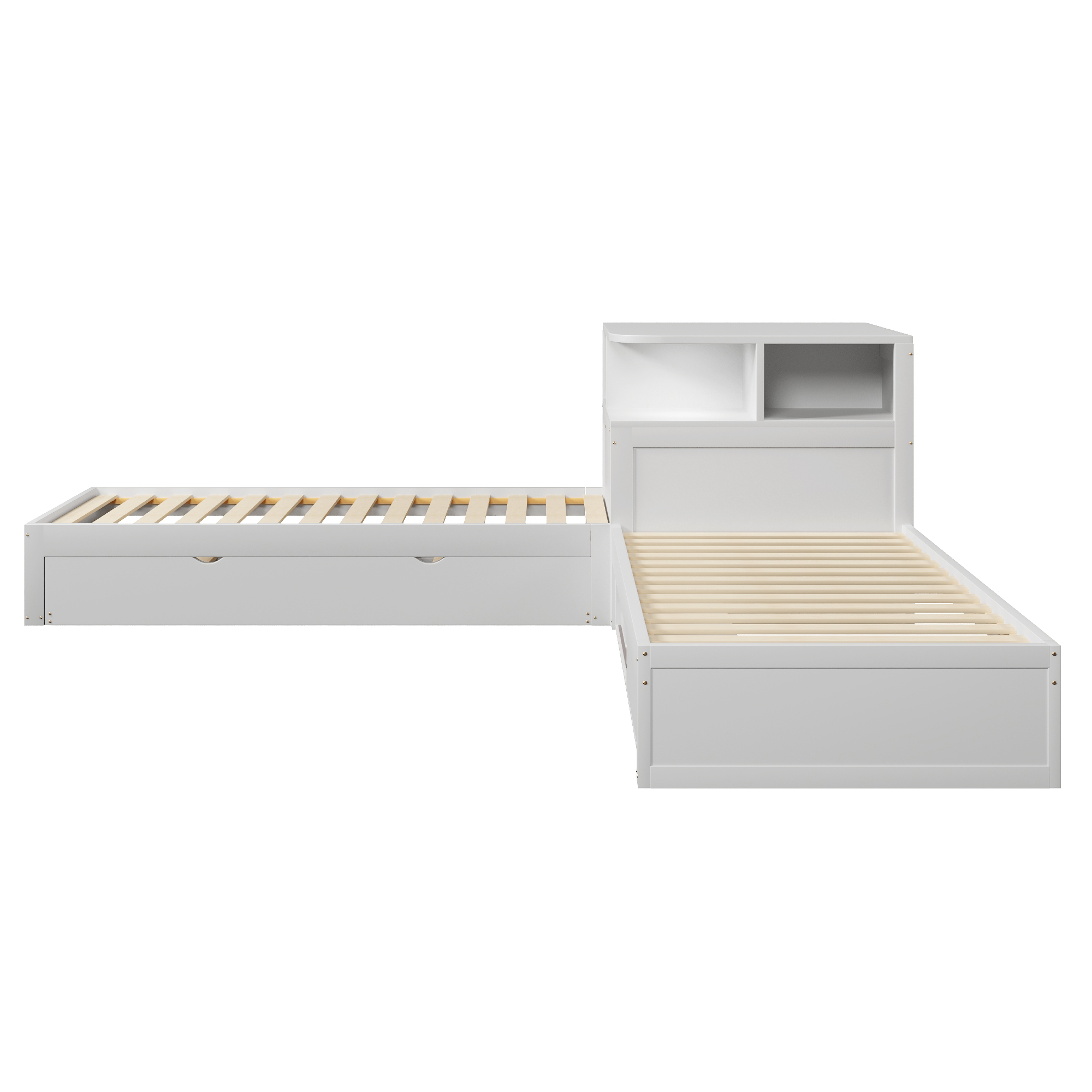 Lit plateforme 90x200 cm,en bois,lit enfant,lit gigogne,rangement à portes coulissantes,éclairage LED,blanc