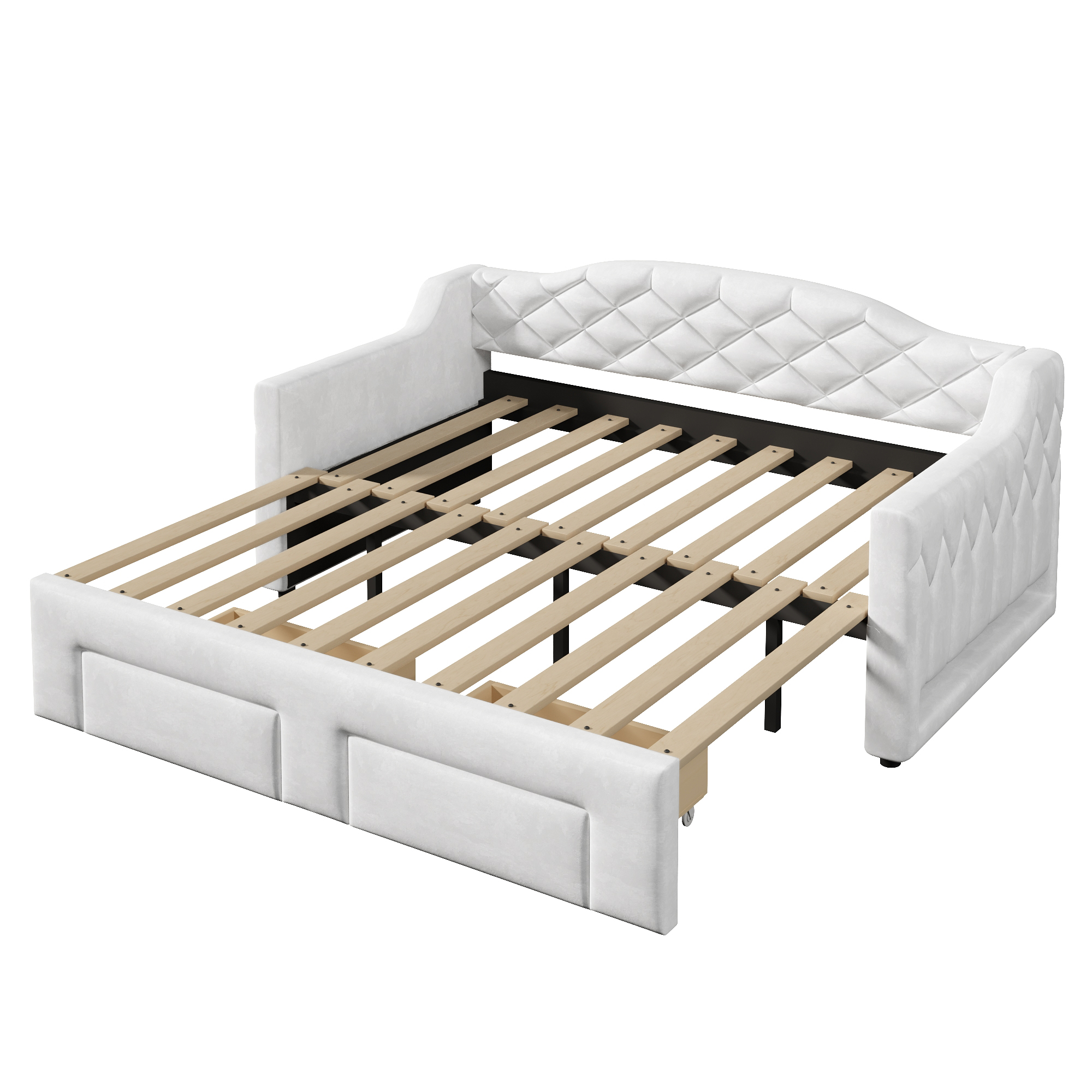 Lit banquette convertible 90x200 cm extensible à 180x200 cm,en bois,lit enfant,couchage gigogne,éclairage LED,blanc