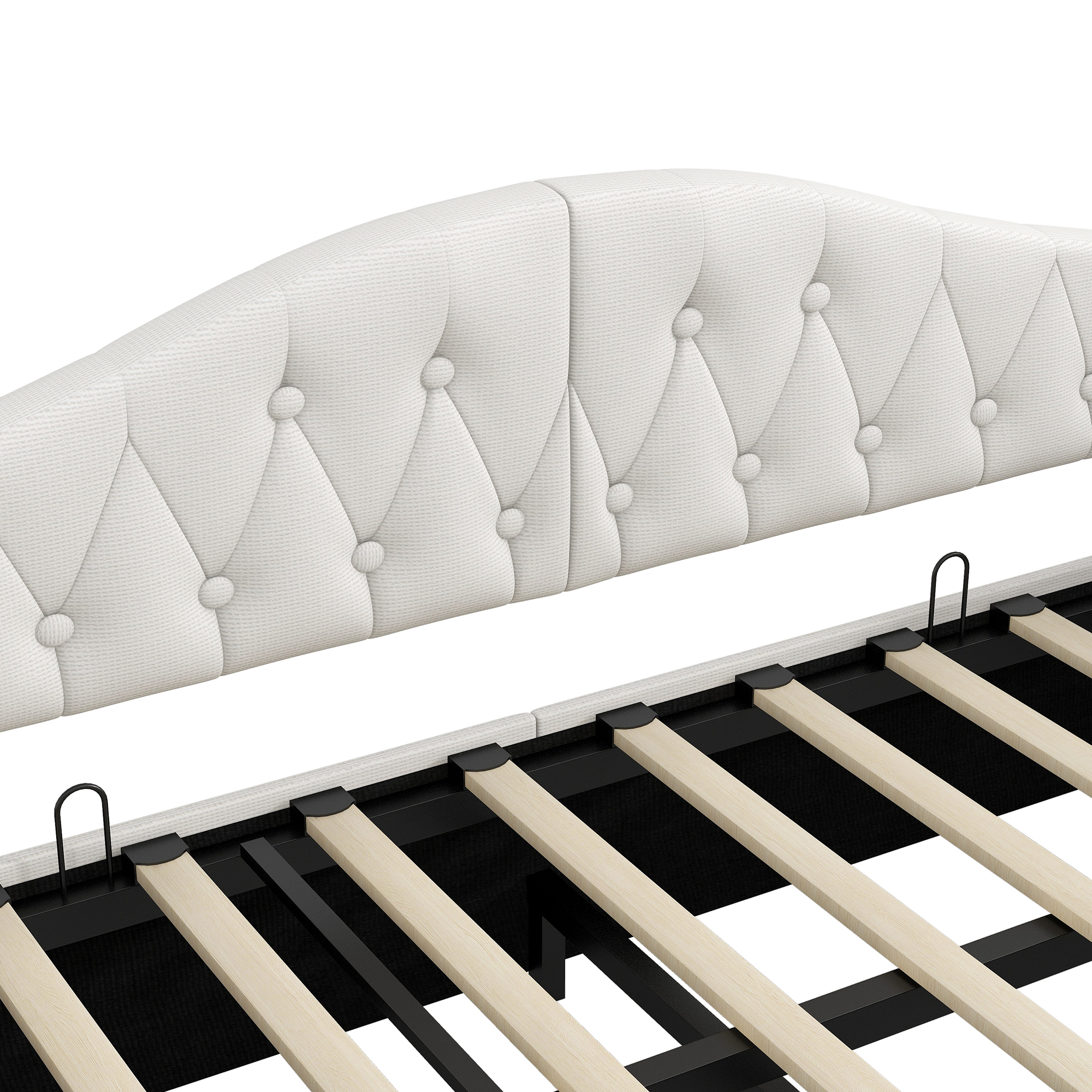 Lit banquette convertible 90x200 cm,en bois,couchage gigogne,rangement intégré,éclairage LED,beige,lit 1 place,lit avec rangement intégré