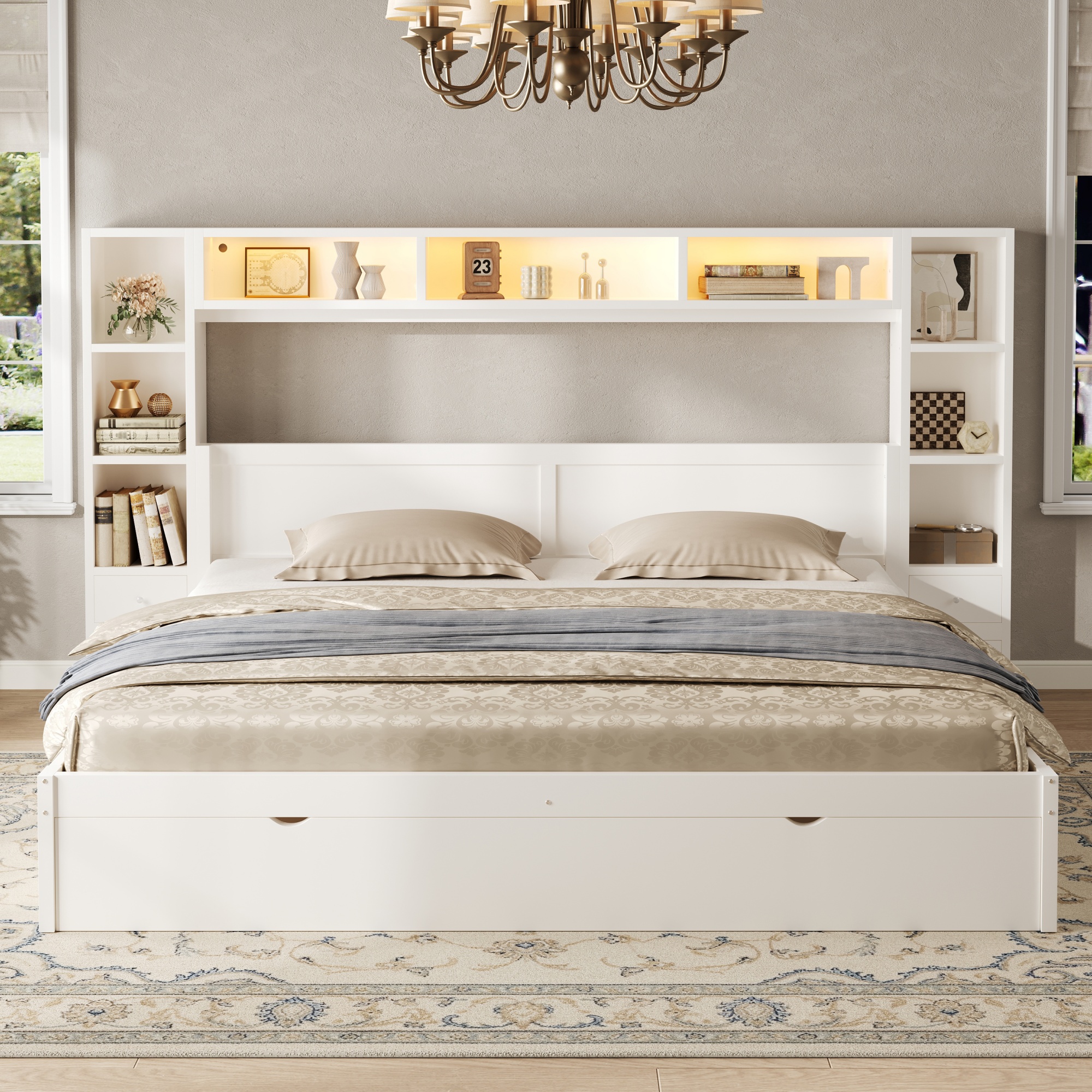 Tiroirs et rangements du lit plateforme