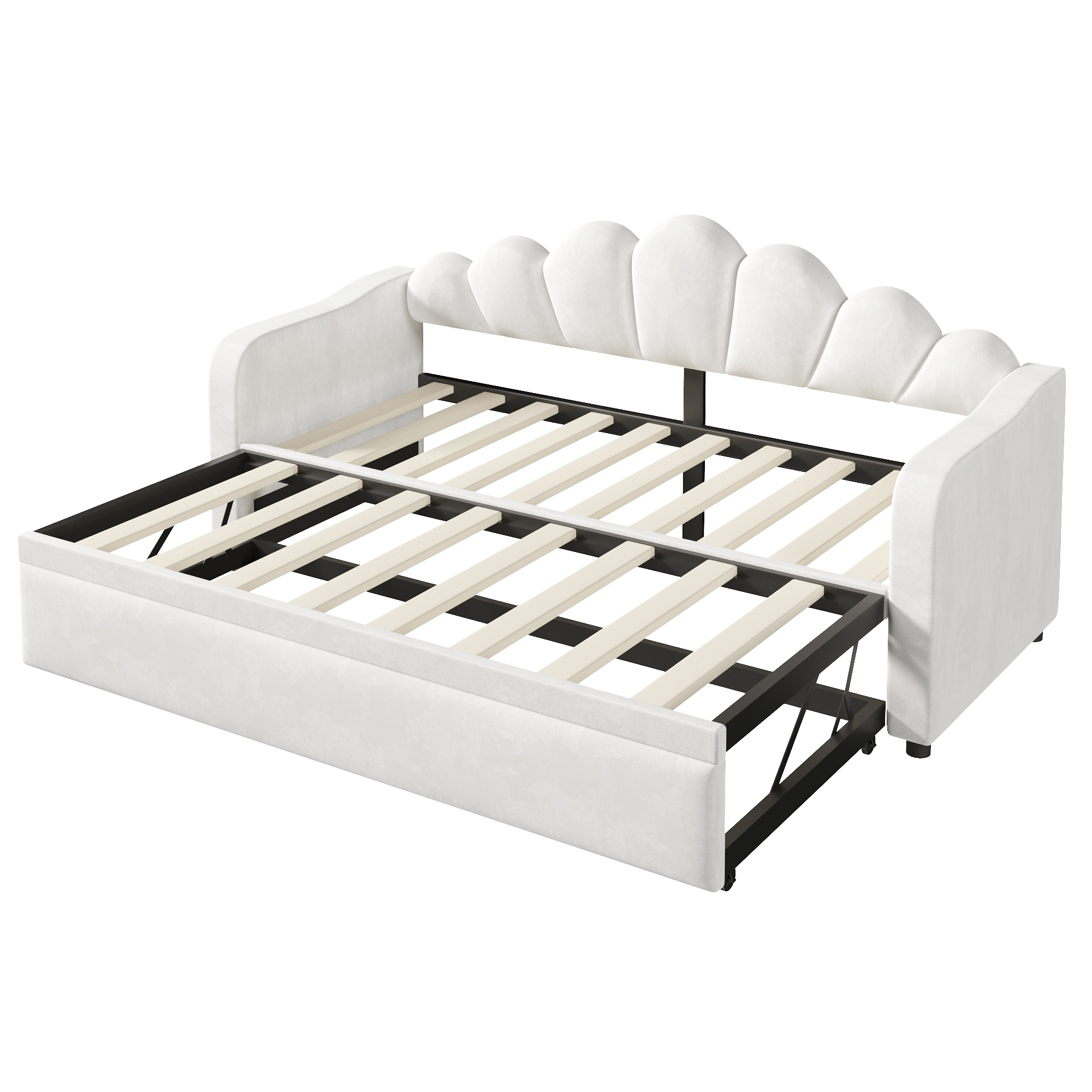 Lit banquette 90x200 cm,en bois,lit gigogne,éclairage LED,blanc,lit 1 place