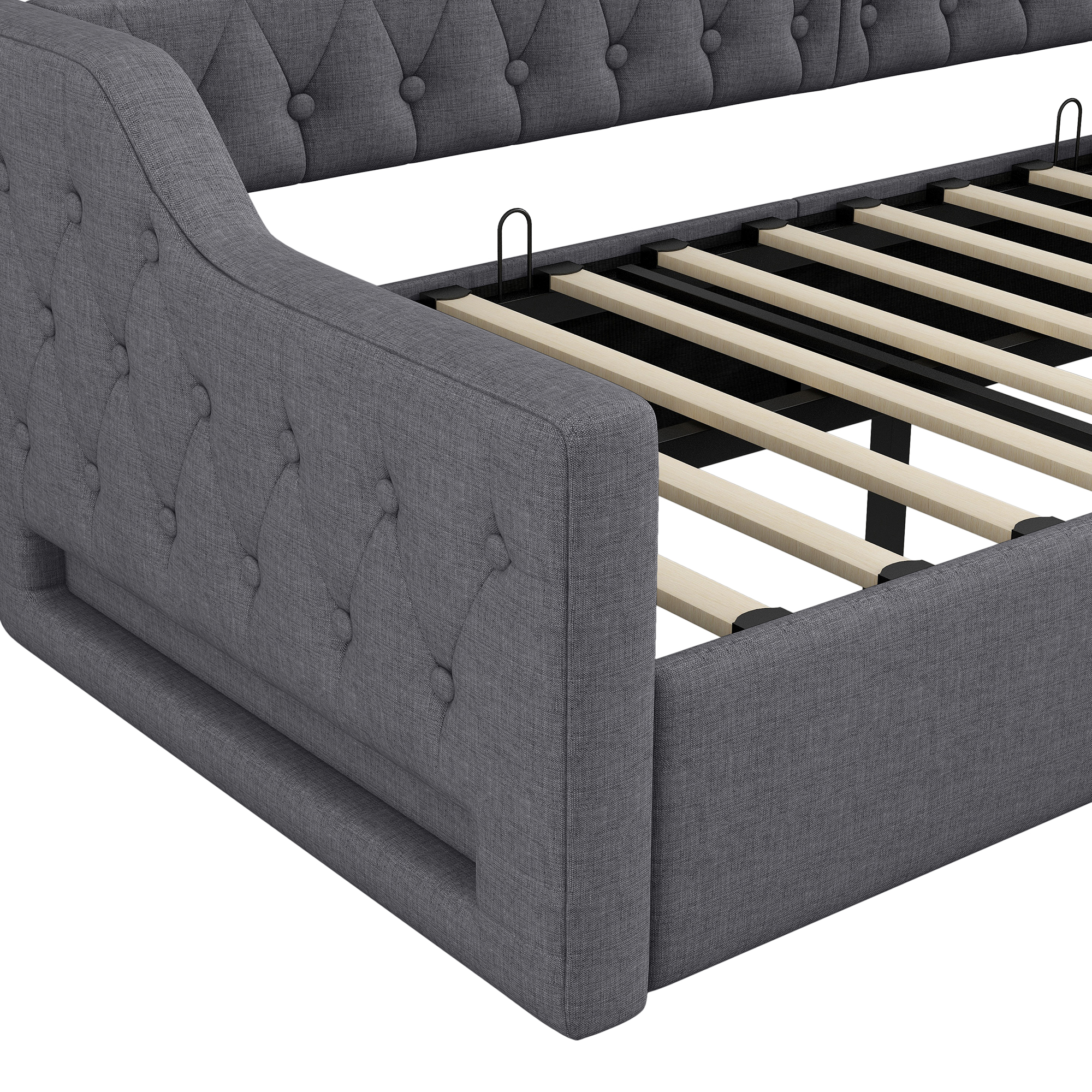 Lit banquette convertible 90x200 cm,en bois,couchage gigogne,rangement intégré,éclairage LED,gris,lit 1 place,lit avec rangement intégré