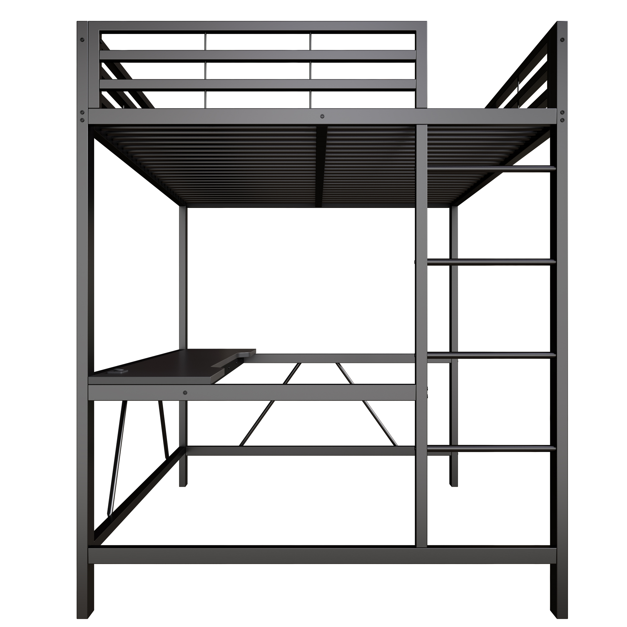 Lit mezzanine 140x200 cm,en métal,lit enfant,rangement intégré,bureau intégré,éclairage LED,port USB,noir,lit mezzanine avec bureau