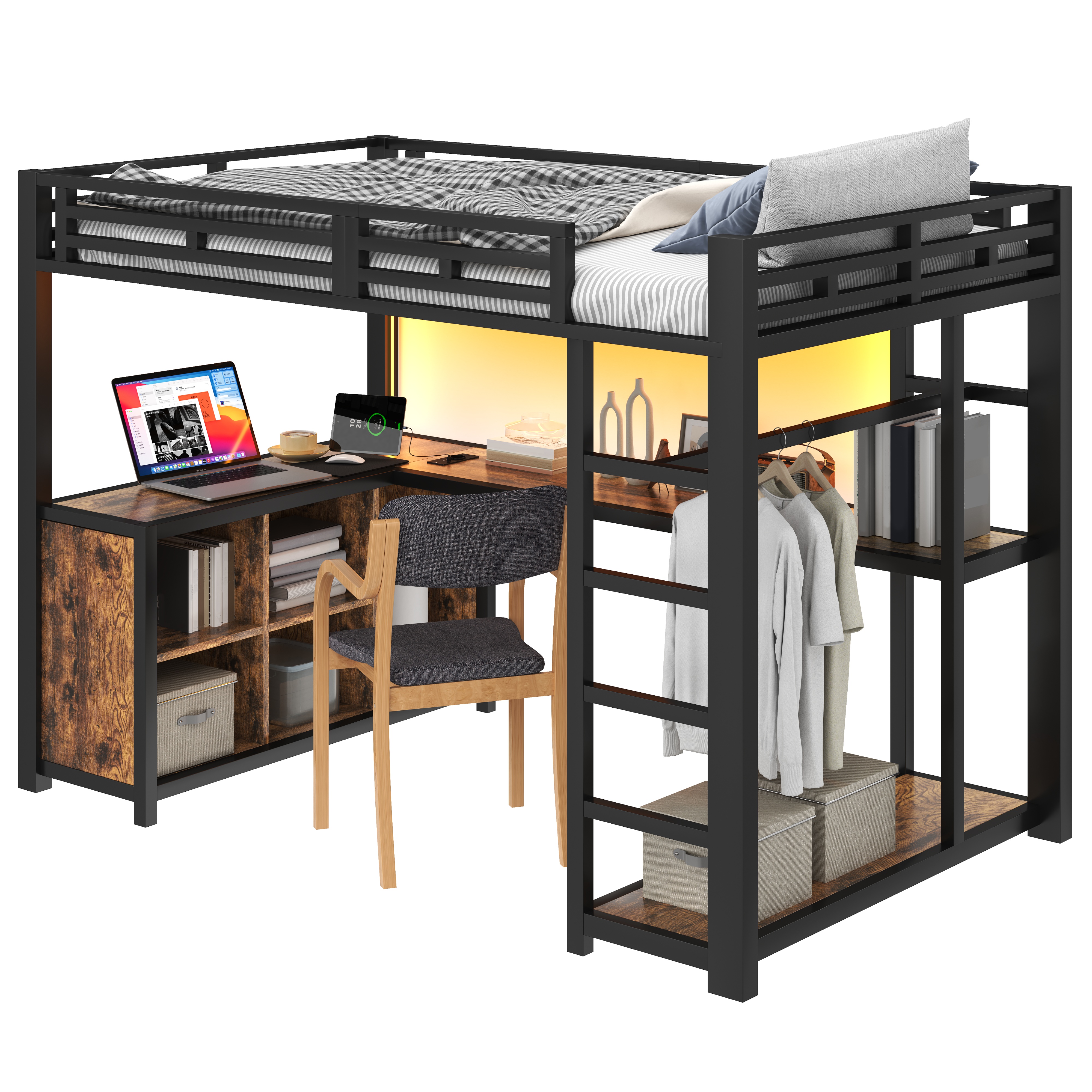 Lit mezzanine avec bureau et rangements