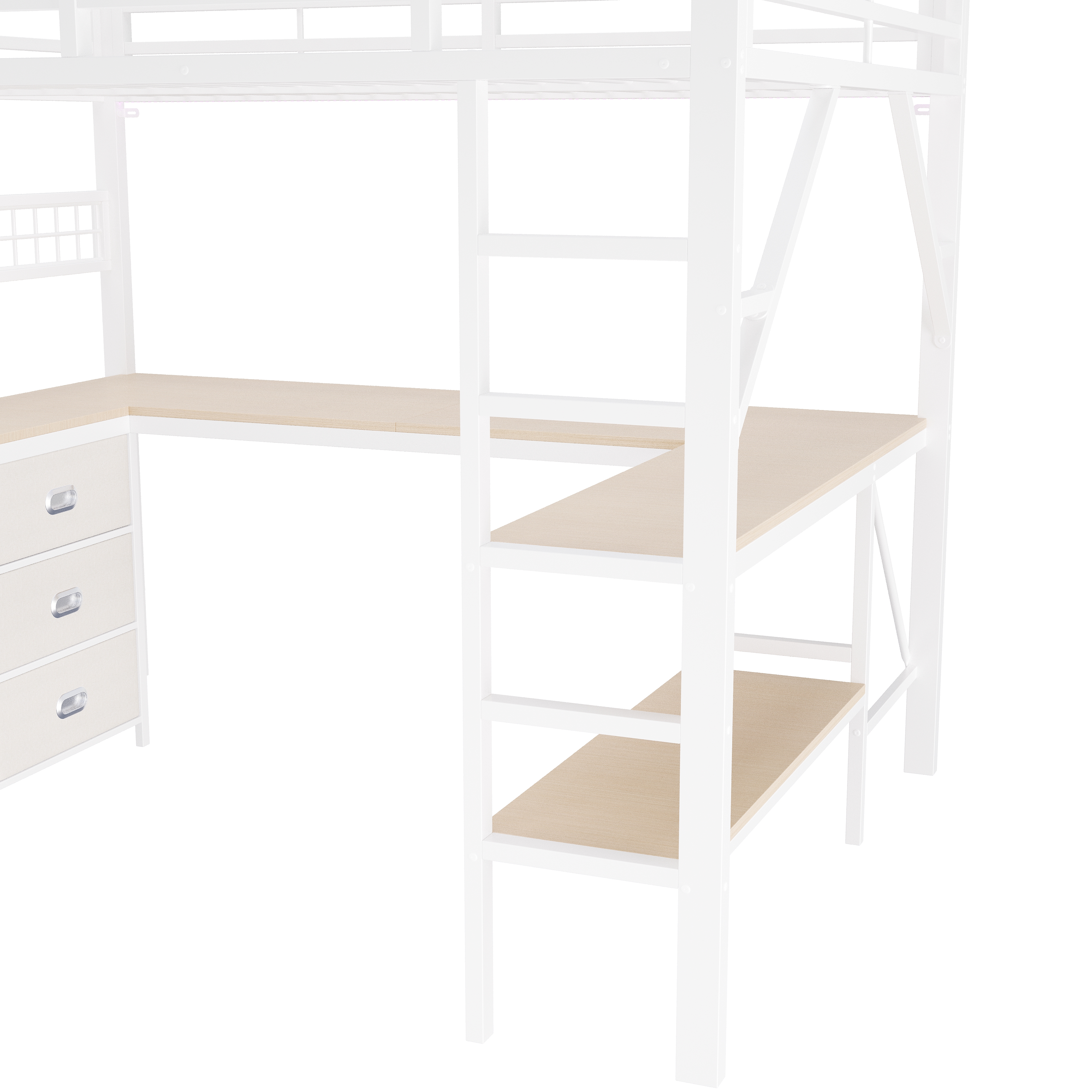 Bureau en U et panneau perforé sous le lit mezzanine