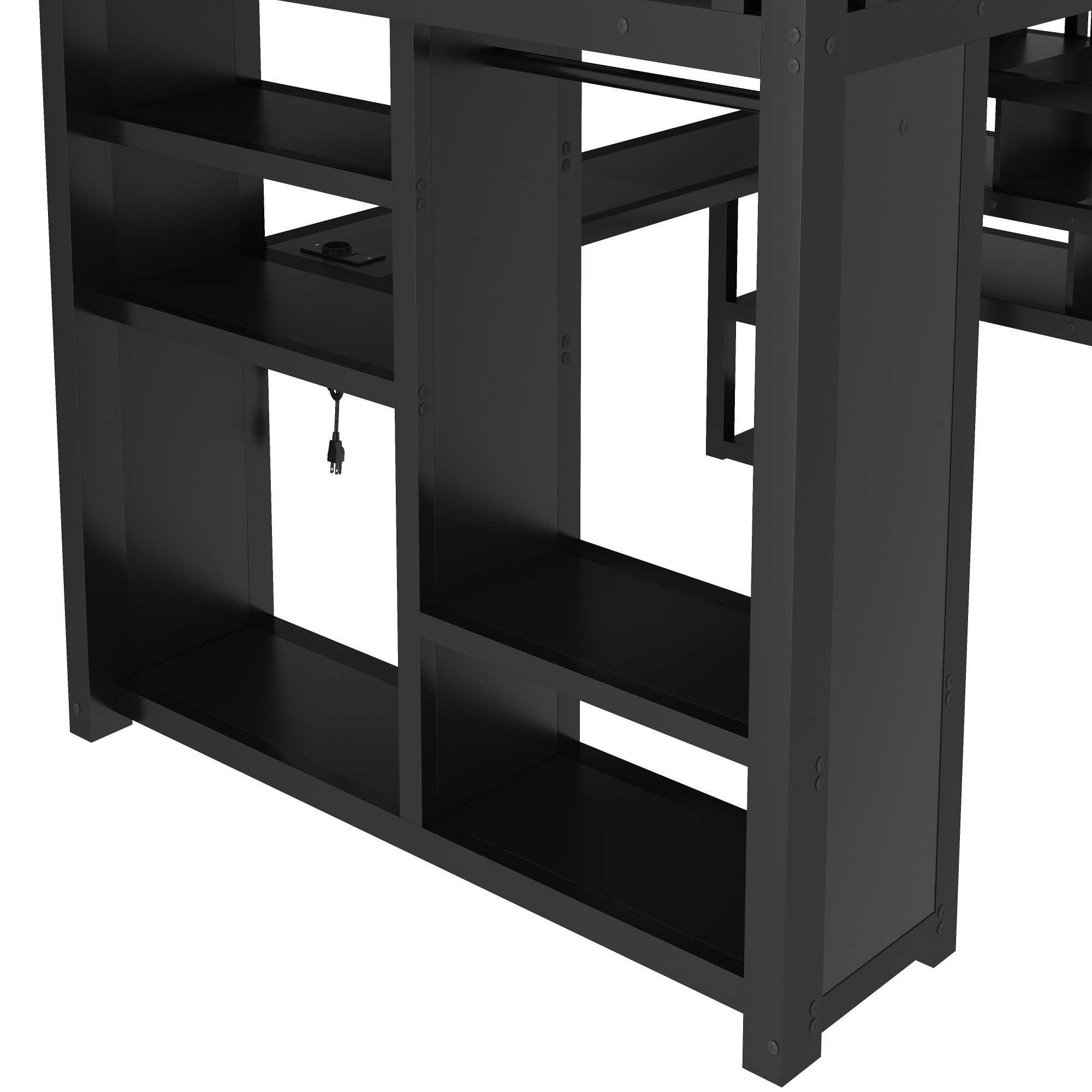Lit mezzanine 140 x 200 cm avec éclairage LED, port USB / Type-C, rangements intégrés, bureau intégré, noir - spécifications 1