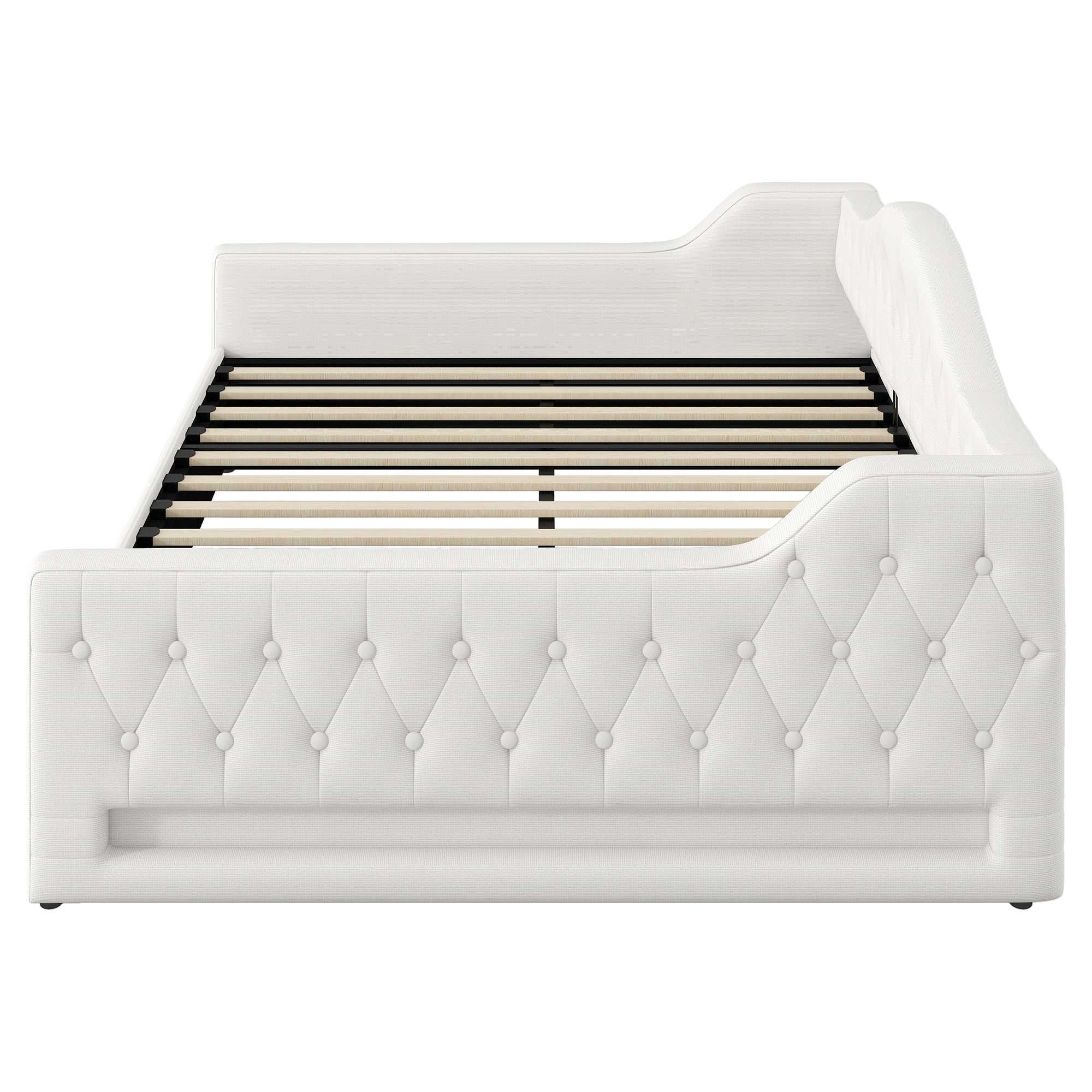 Lit banquette convertible 140x200 cm,en bois,couchage gigogne,rangement intégré,éclairage LED,beige,lit 2 places,lit avec rangement intégré