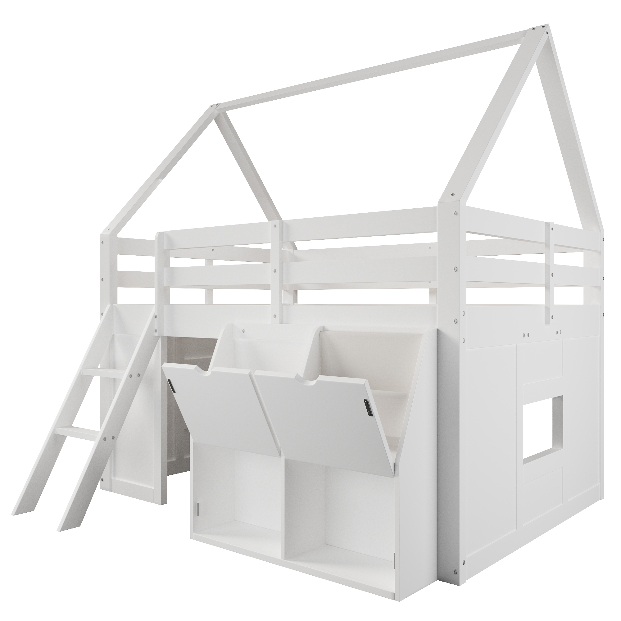 Lit mezzanine 140 x 200 cm avec éclairage LED, rangements intégrés, blanc - spécifications 1