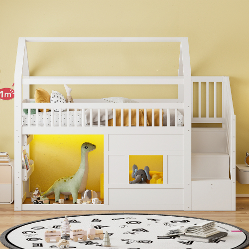 Lit mezzanine enfant blanc 90x200 cm en pin et MDF