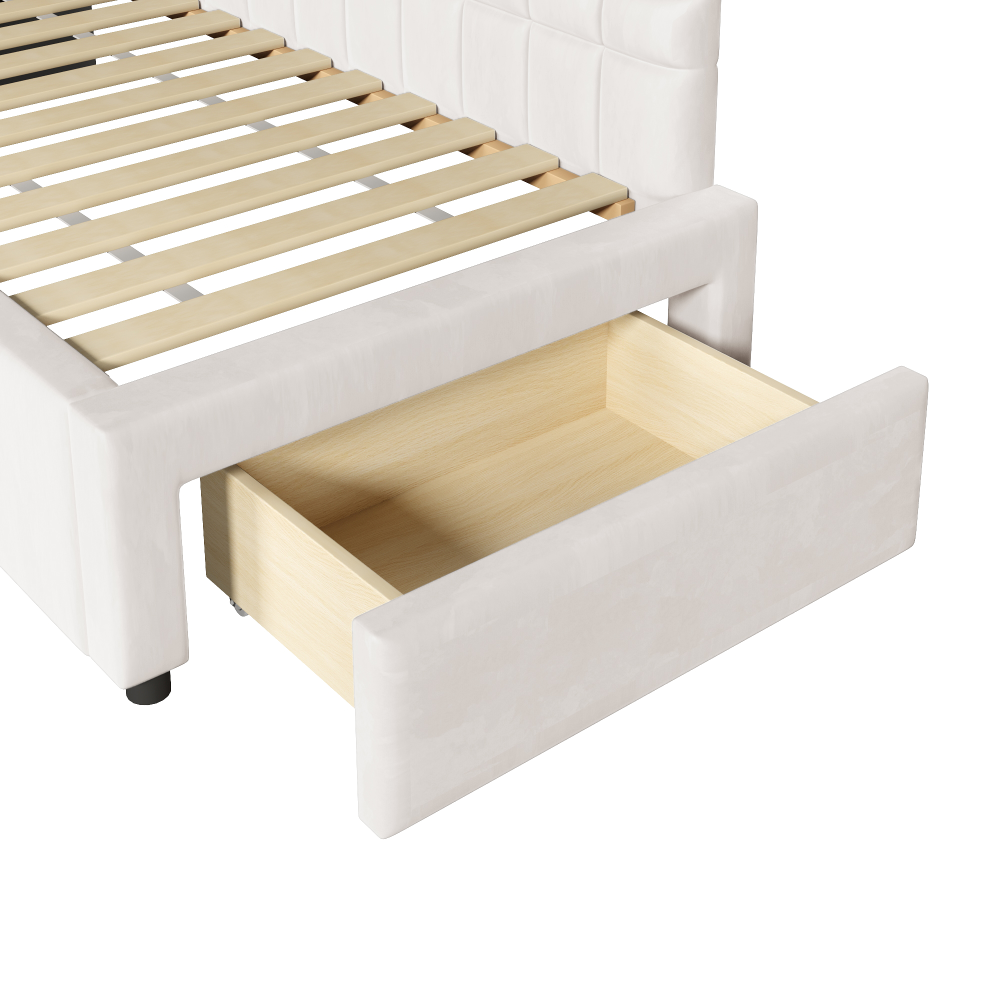 Lit rembourré 90 x 200 cm, lit gigogne 90 x 200 cm, tiroirs de rangement, MDF, beige, 295,5 x 95,5 x 57,5 cm 🛏️↔ - points forts 1