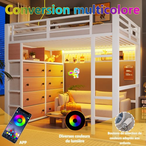 Bande lumineuse LED sous lit mezzanine blanc