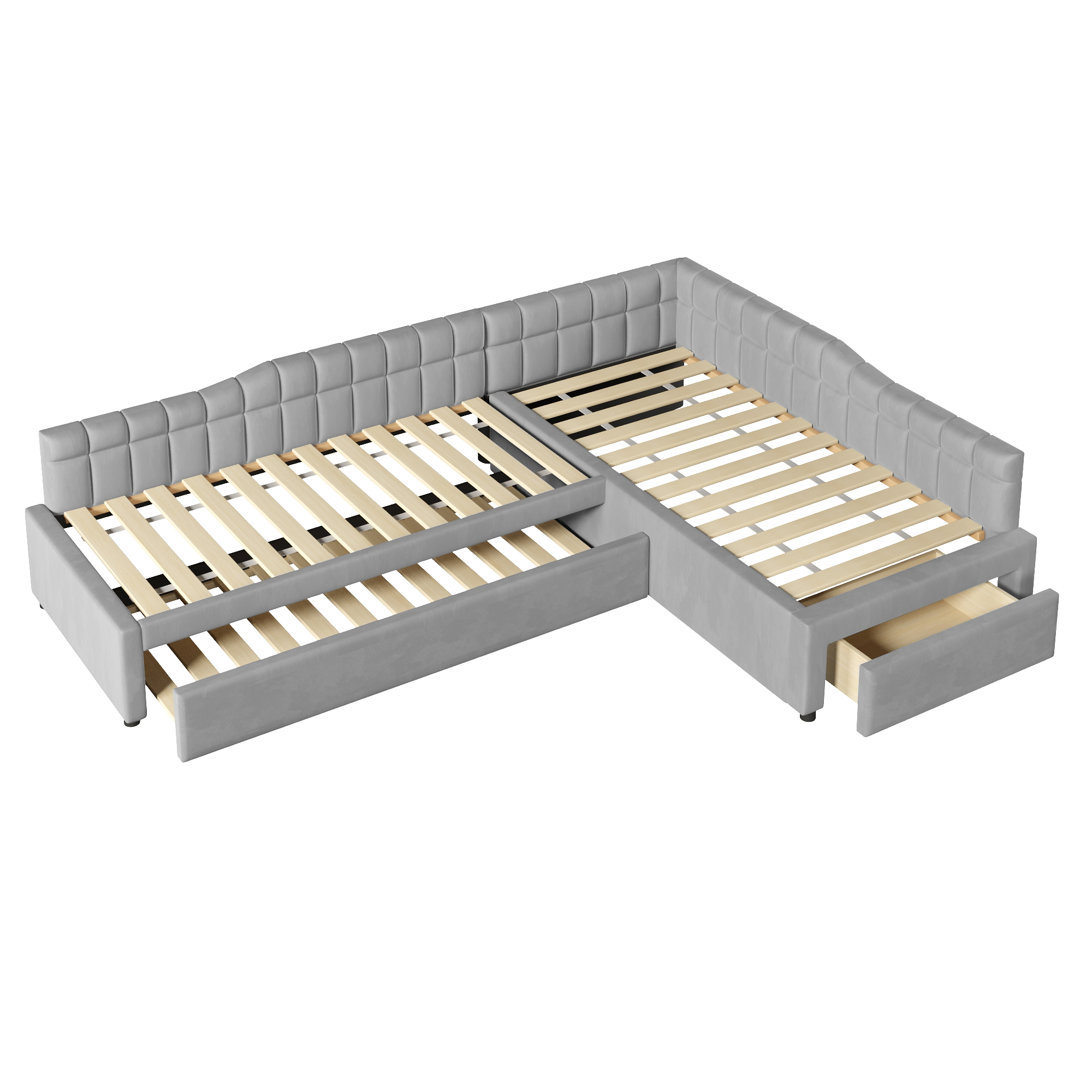 Lit rembourré 90 x 200 cm, lit gigogne 90 x 200 cm, tiroirs de rangement, MDF, gris, 295,5 x 95,5 x 57,5 cm 🛏️↔ - spécifications 1