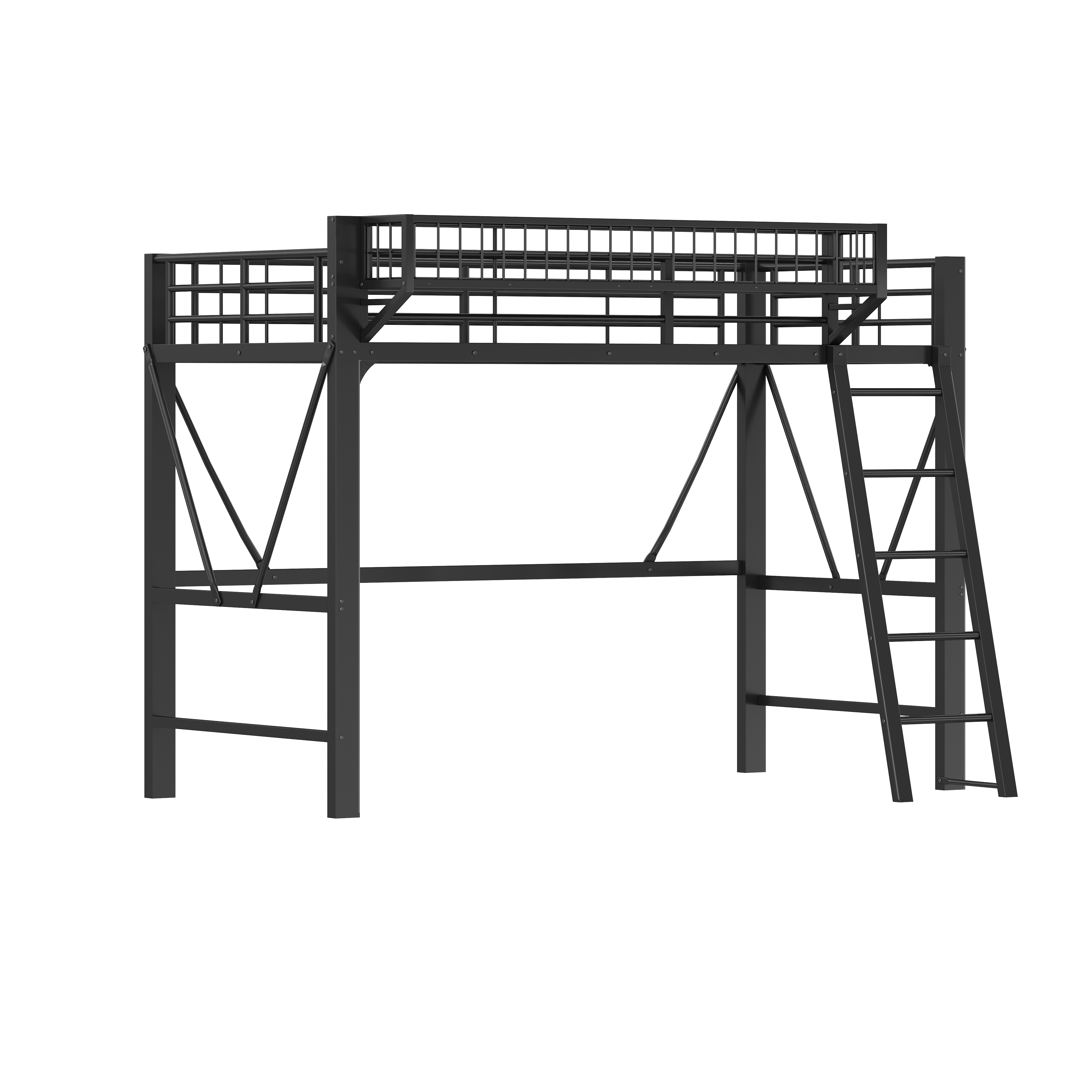 Lit mezzanine 90 x 200 cm, bureau intégré, escalier, éclairage LED sous le couchage, garde-corps, métal, noir, 204 x 124,5 x 180 cm - points forts 1