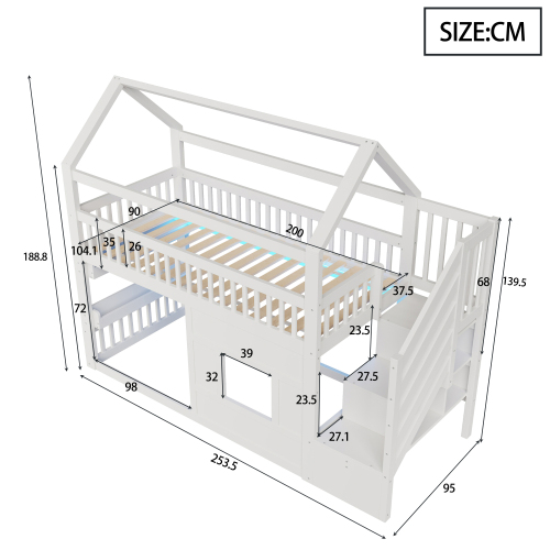 Dimensions du lit mezzanine enfant 90x200 cm avec LED