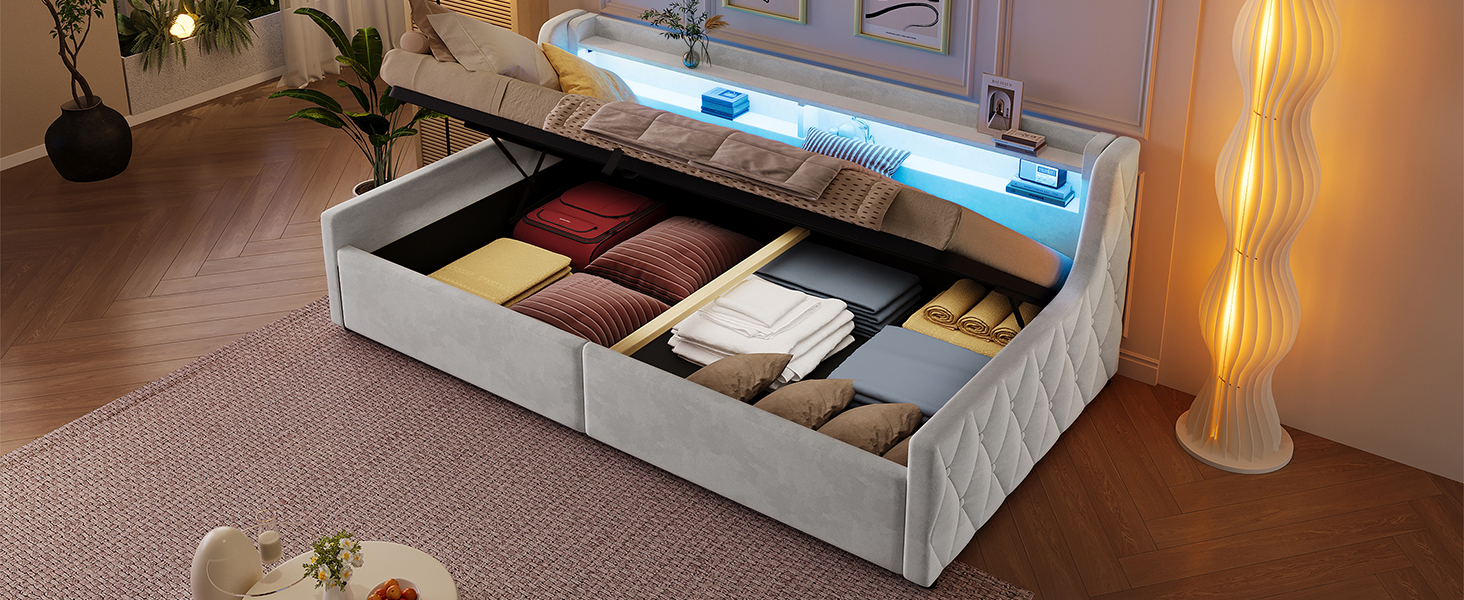 Rangement hydraulique sous le lit banquette