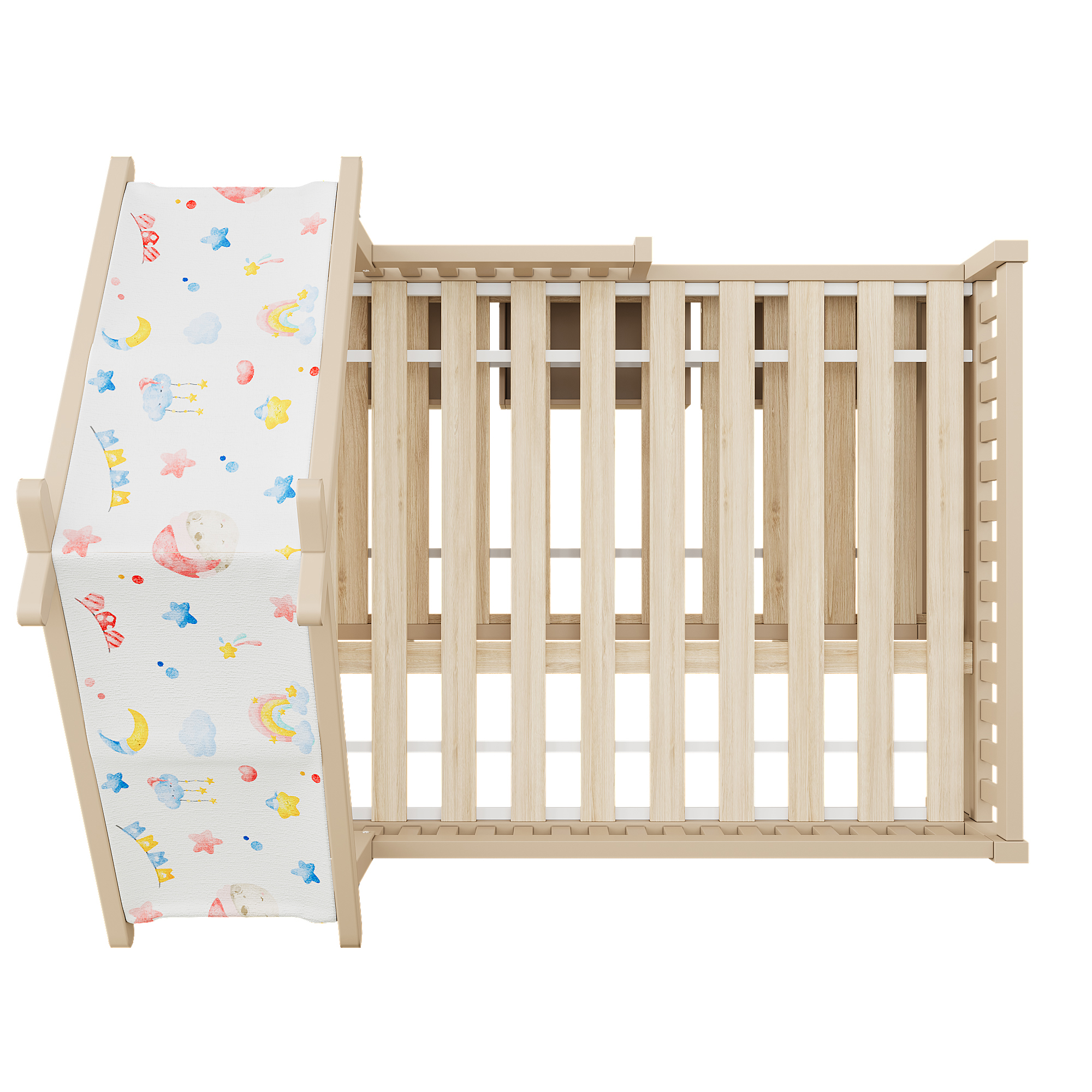 Lit cabane 140x200 cm,en bois,lit enfant,lit gigogne,port USB,Écru