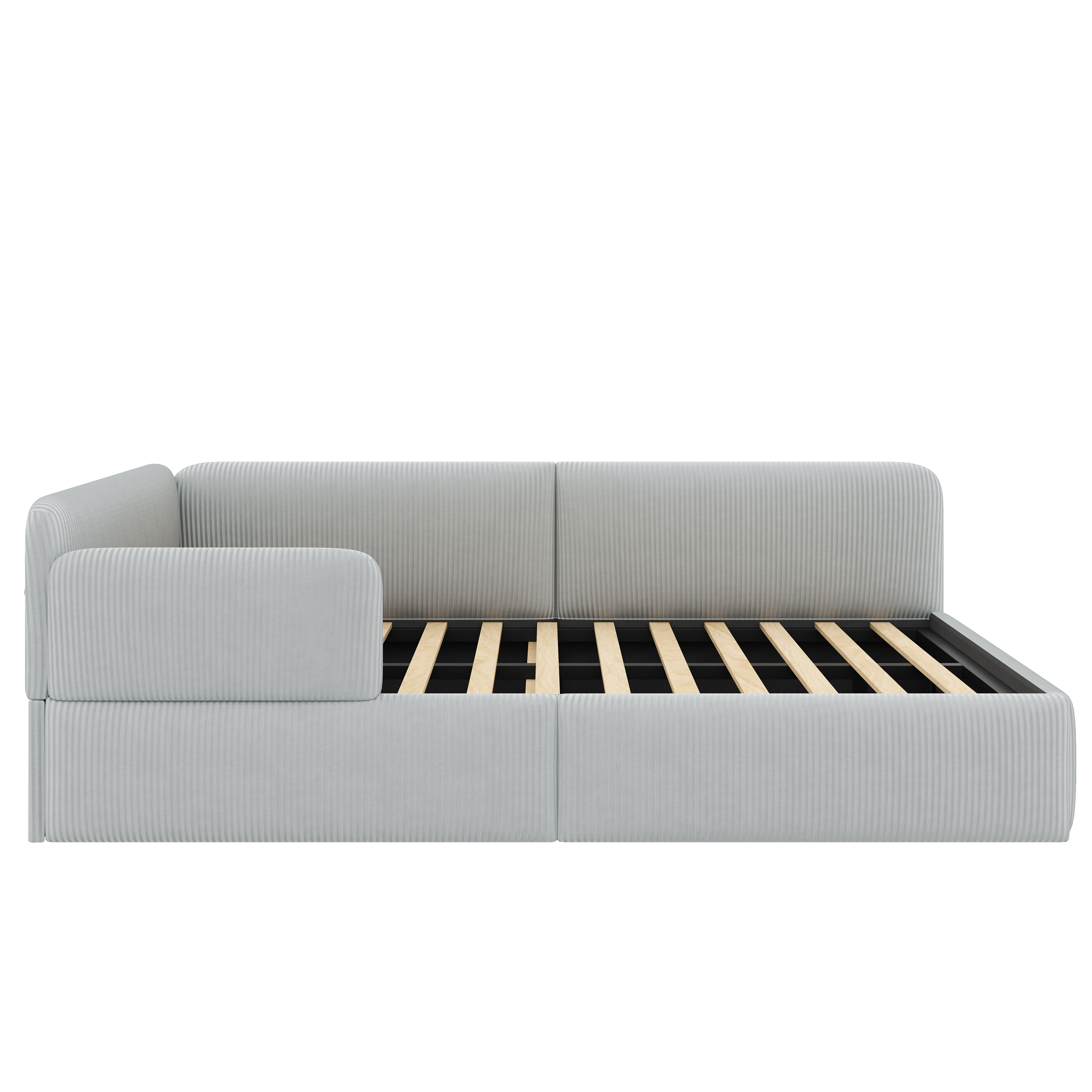 Lit banquette 140cm x 200cm rangements, en corduroy et upholstered, gris, sommier à lattes inclus, sans matelas
