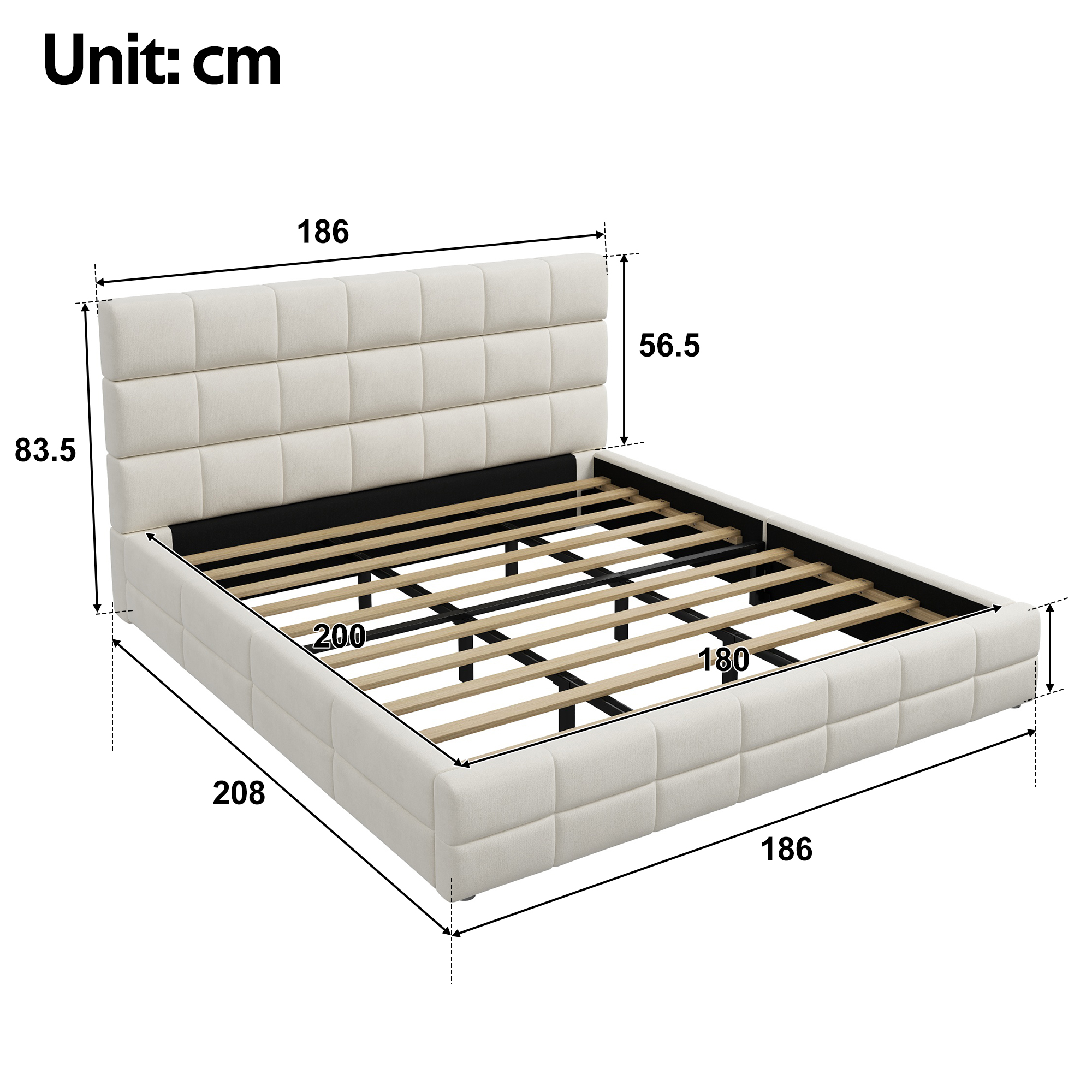 Dimensions lit tapissier 208x186x83.5 cm