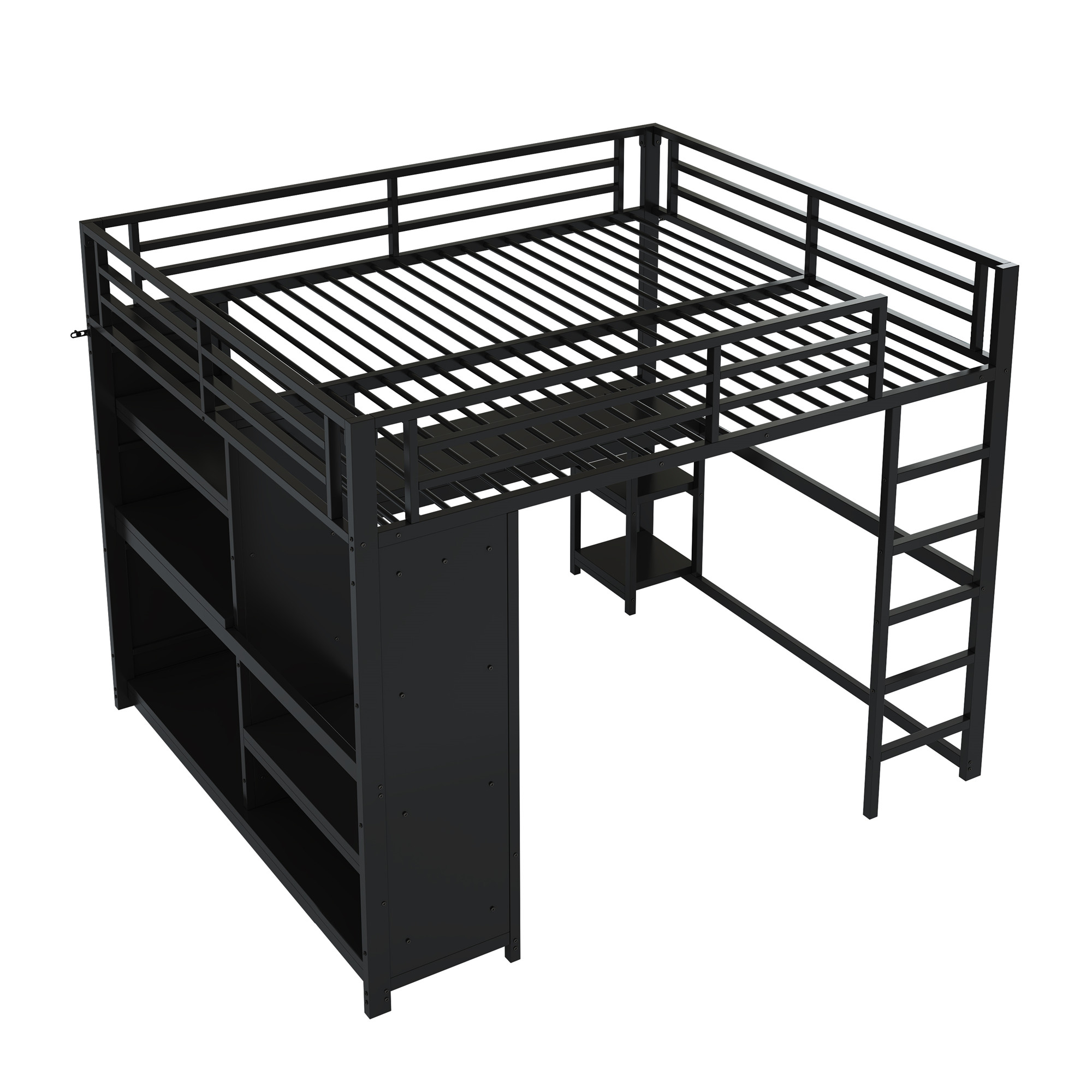 Lit mezzanine 160 x 200 cm, bureau intégré, échelle, penderie intégrée, éclairage LED au niveau du bureau, métal, noir, 204 x 165 x 180 cm - spécifications 1