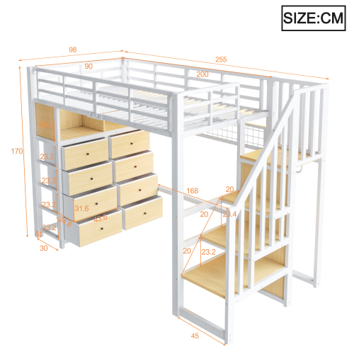 Dimensions du lit mezzanine blanc 90x200 cm