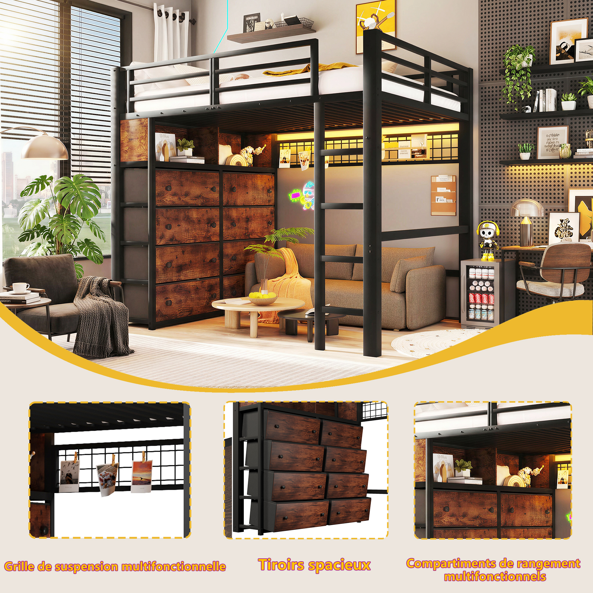 Espace libre sous le lit mezzanine