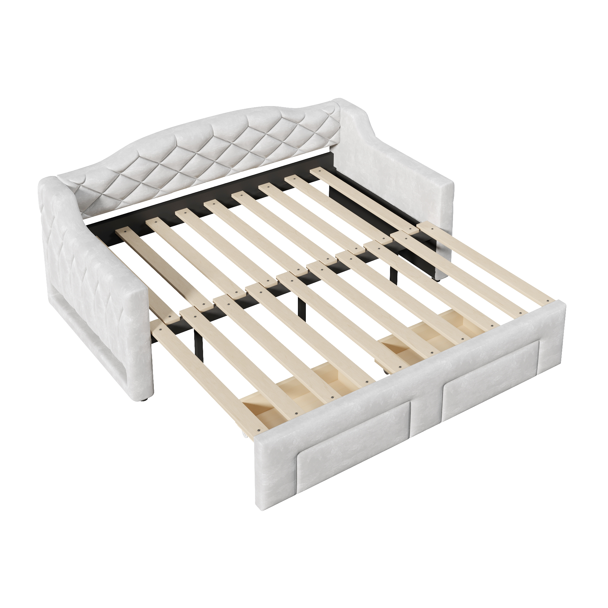 Lit banquette convertible 90x200 cm extensible à 180x200 cm,en bois,lit enfant,couchage gigogne,éclairage LED,gris