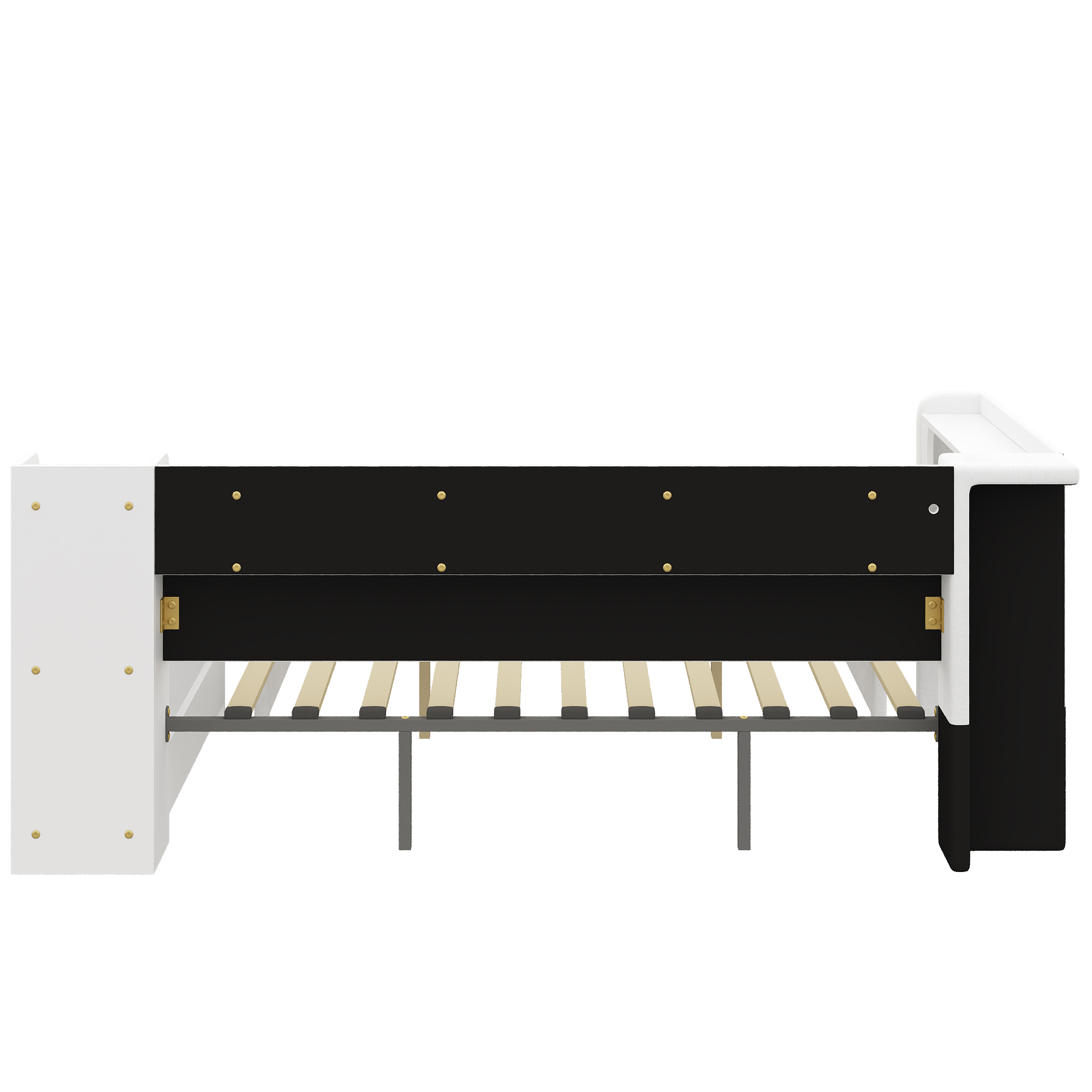 Lit banquette 90x200 cm extensible à 180x200 cm,en bois,lit enfant,lit gigogne,rangement intégré,bureau intégré,éclairage LED,port USB,blanc