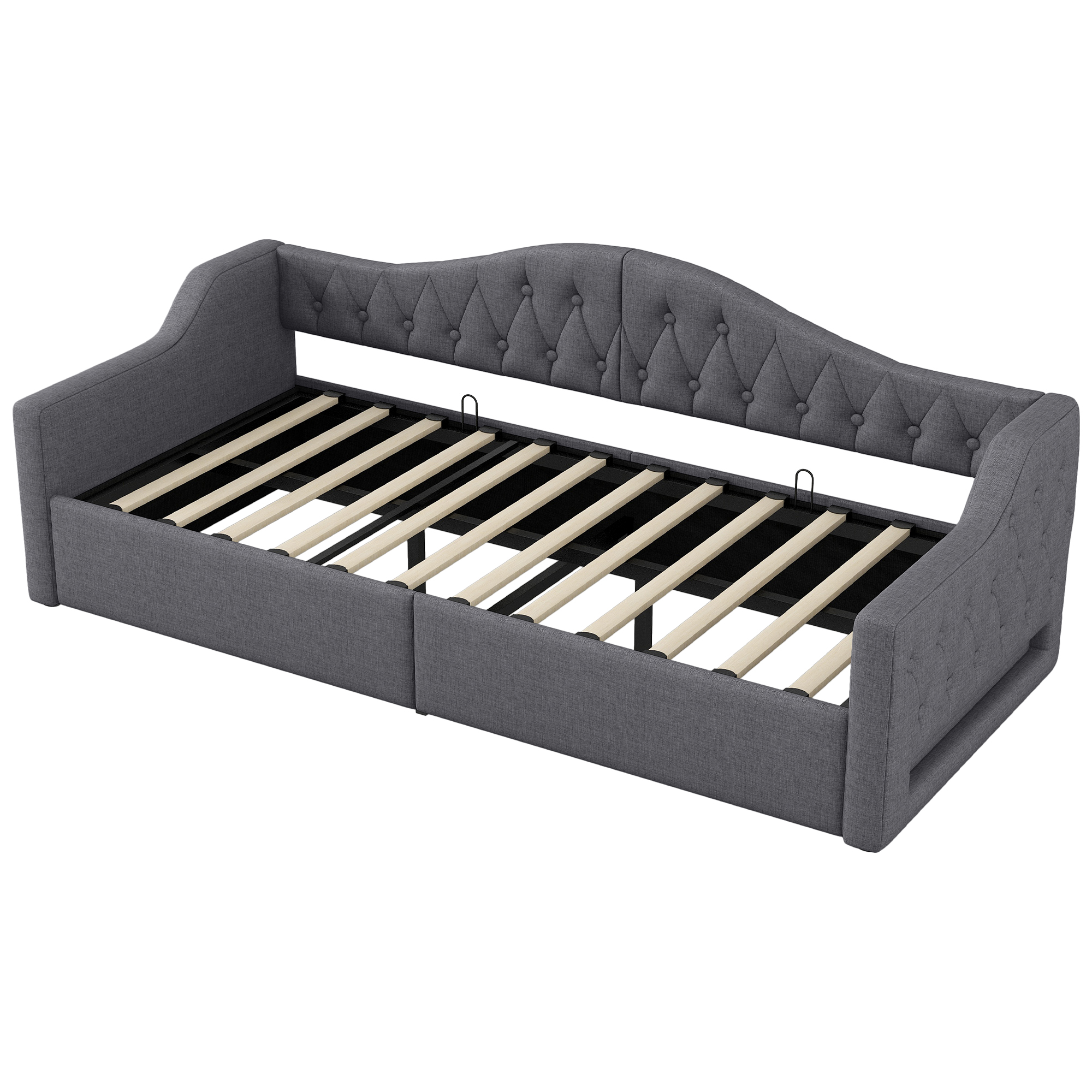 Lit banquette convertible 90x200 cm,en bois,couchage gigogne,rangement intégré,éclairage LED,gris,lit 1 place,lit avec rangement intégré