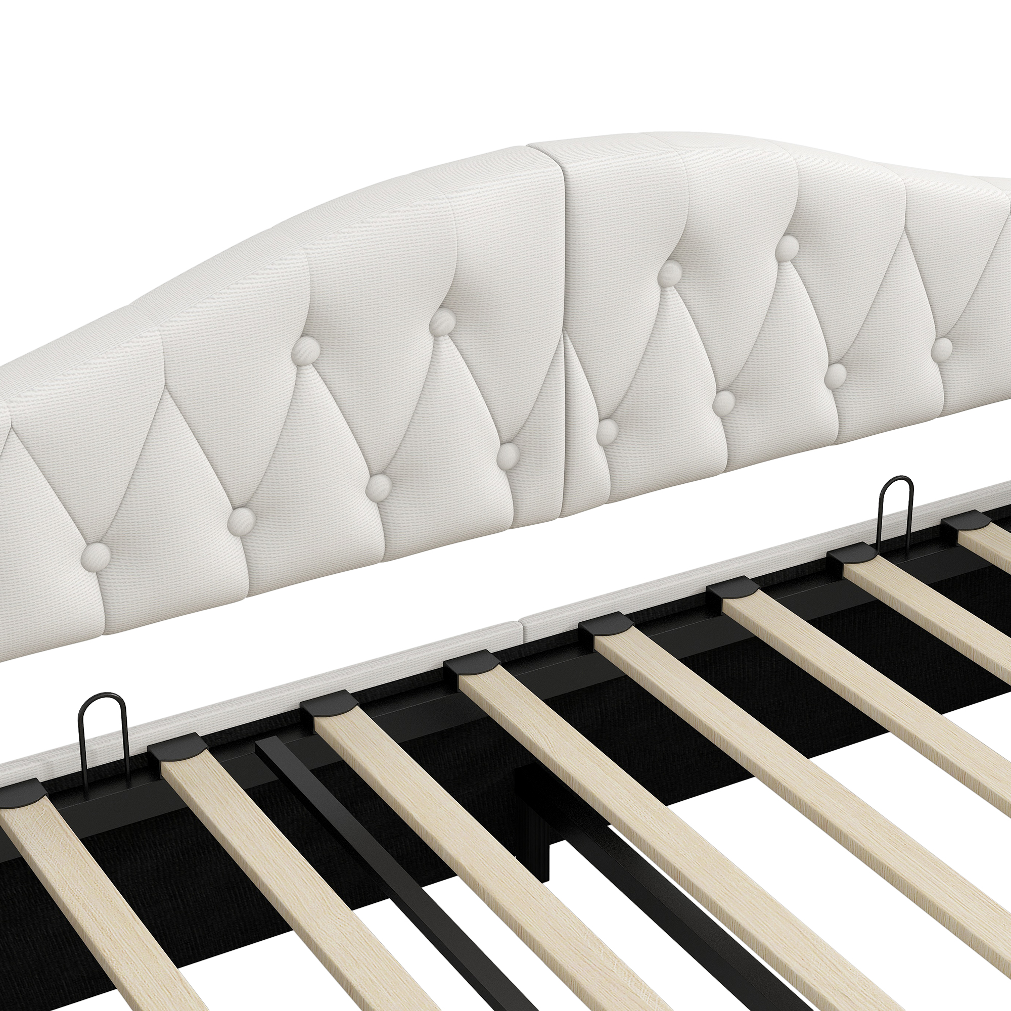 Lit banquette convertible 140x200 cm,en bois,couchage gigogne,rangement intégré,éclairage LED,beige,lit 2 places,lit avec rangement intégré