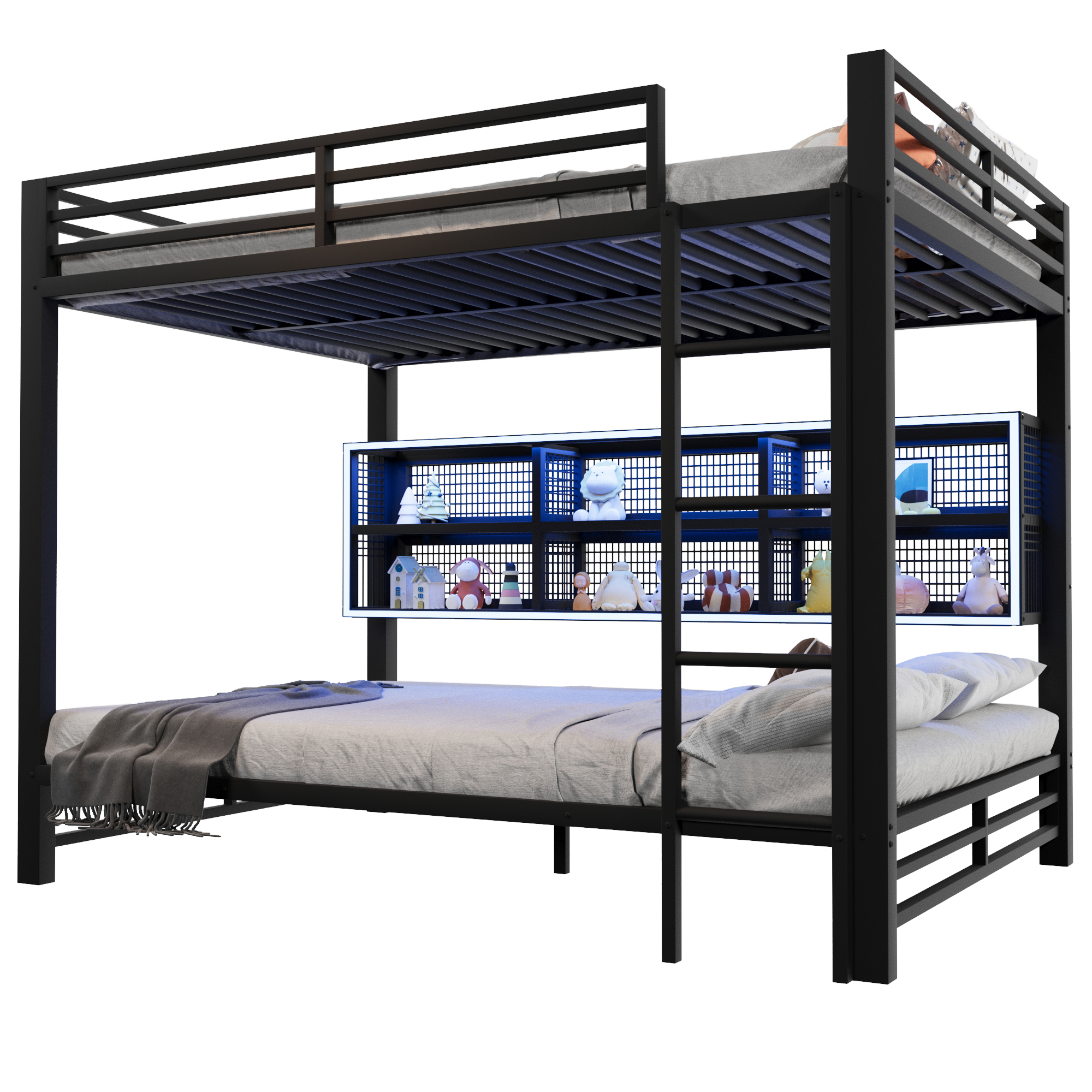 Lit superposé 140 x 200 cm avec éclairage LED, rangements intégrés, noir - points forts 1