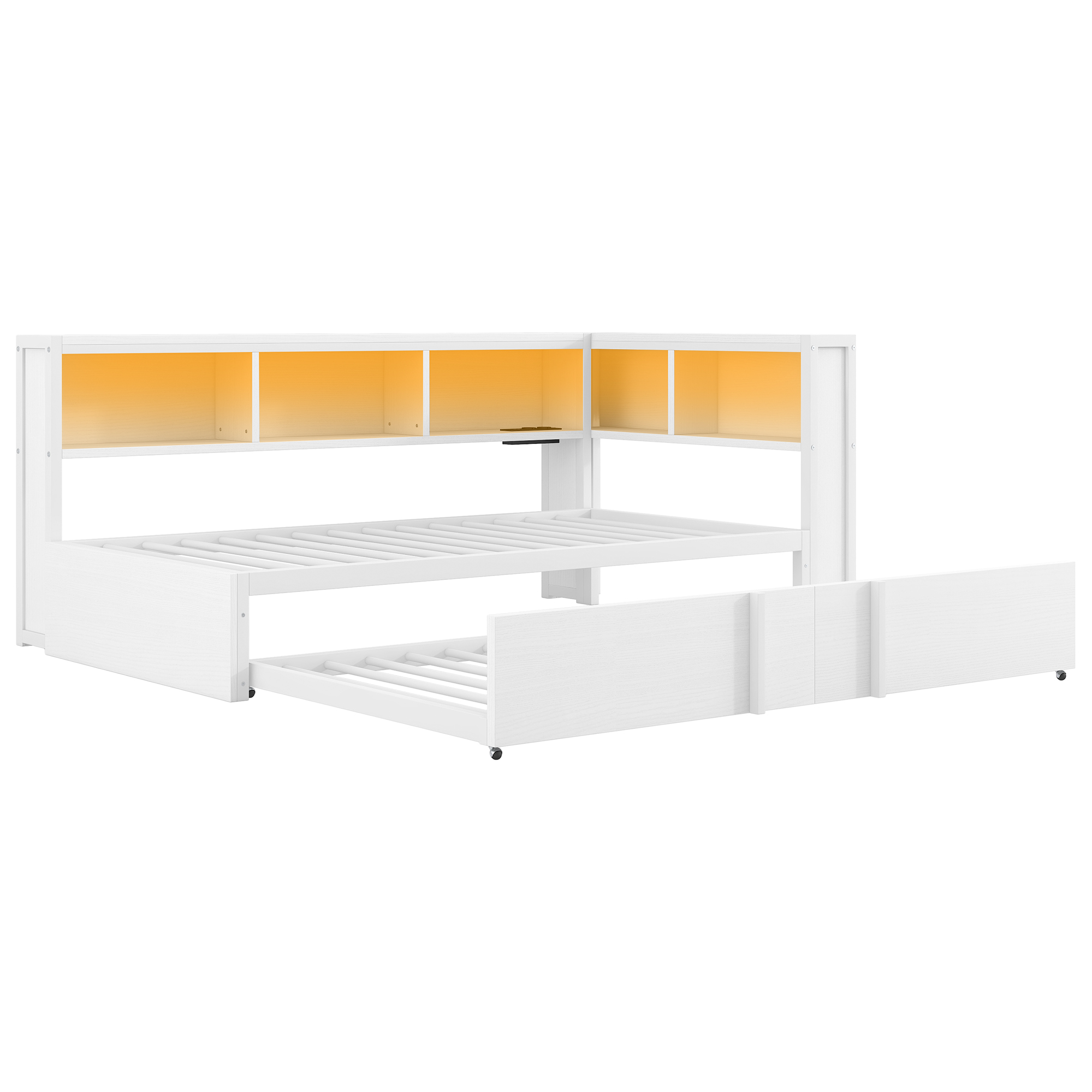 Lit 90 x 200 cm avec LED USB Type-C rangements blanc - vue complémentaire 1