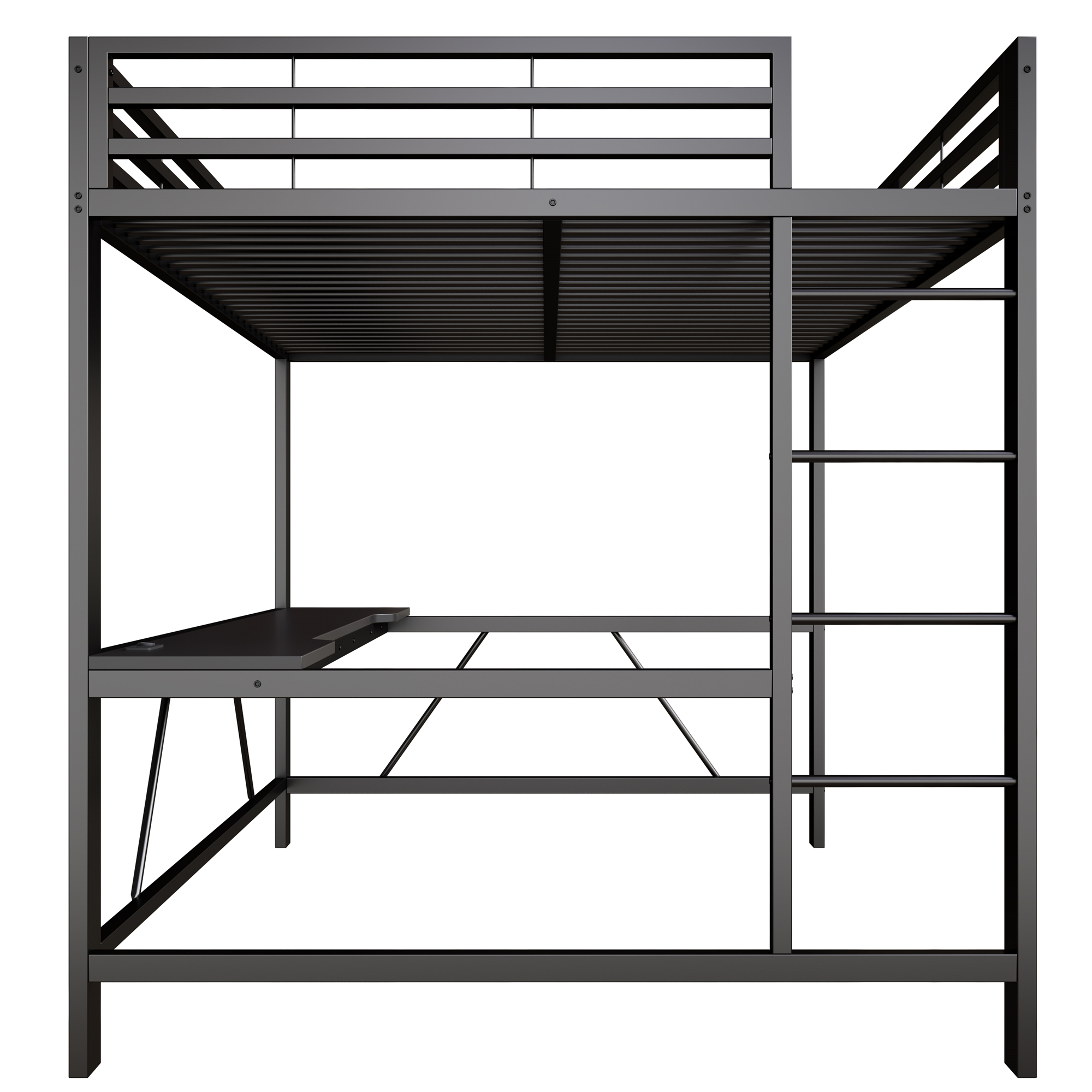 Lit mezzanine 160x200 cm,en métal,lit enfant,rangement intégré,bureau intégré,éclairage LED,port USB,noir,lit mezzanine avec bureau