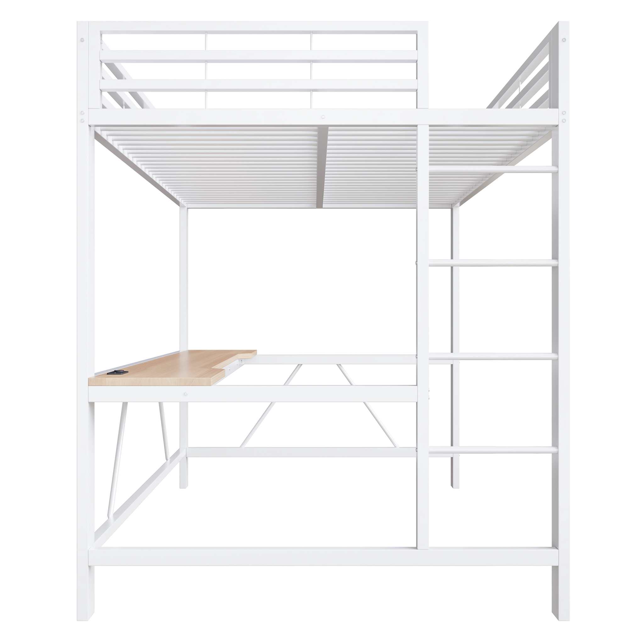 Lit mezzanine 140x200 cm,en métal,lit enfant,rangement intégré,bureau intégré,éclairage LED,port USB,blanc,lit mezzanine avec bureau