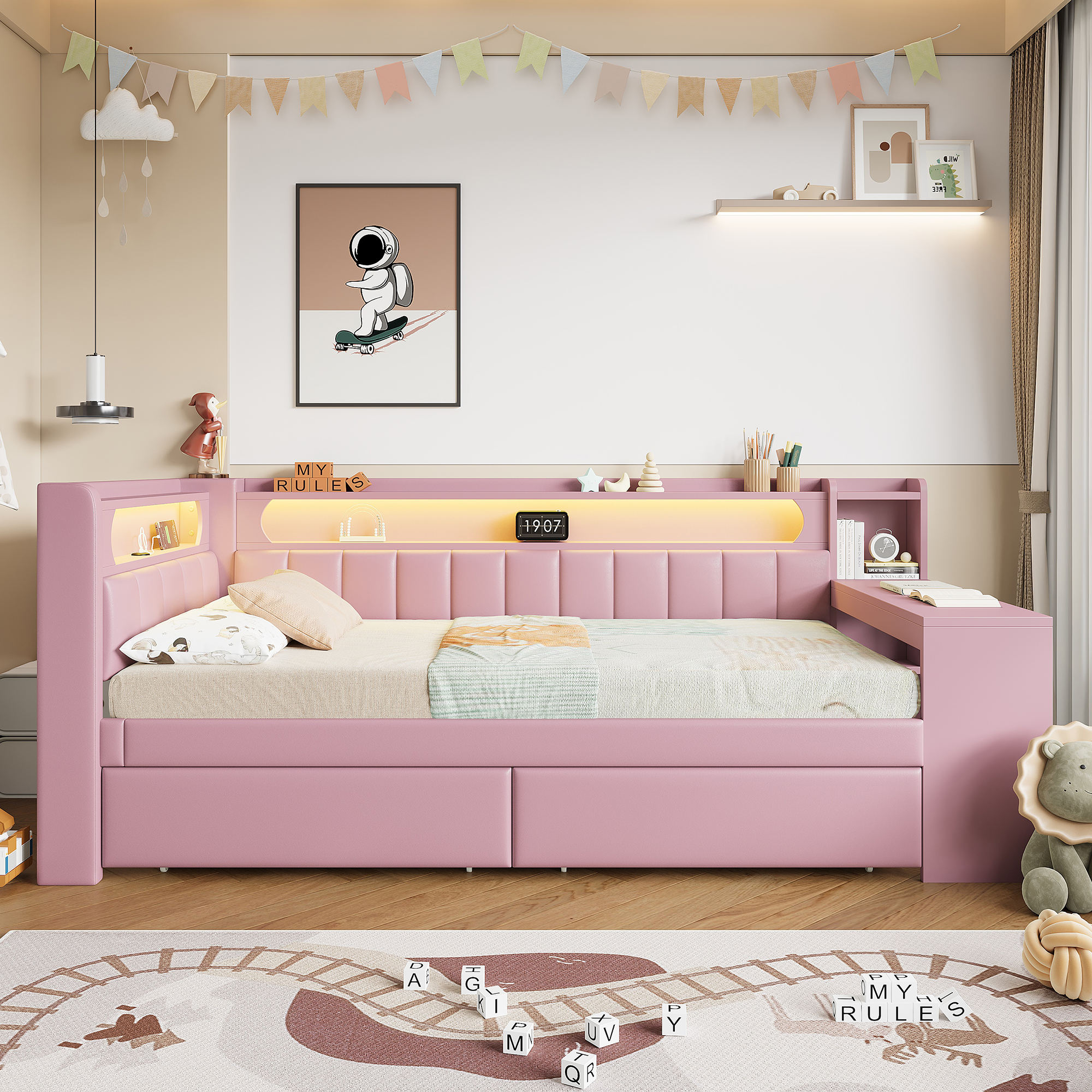 Gepolstertes 90x200 Daybed mit USB-Anschlüssen und