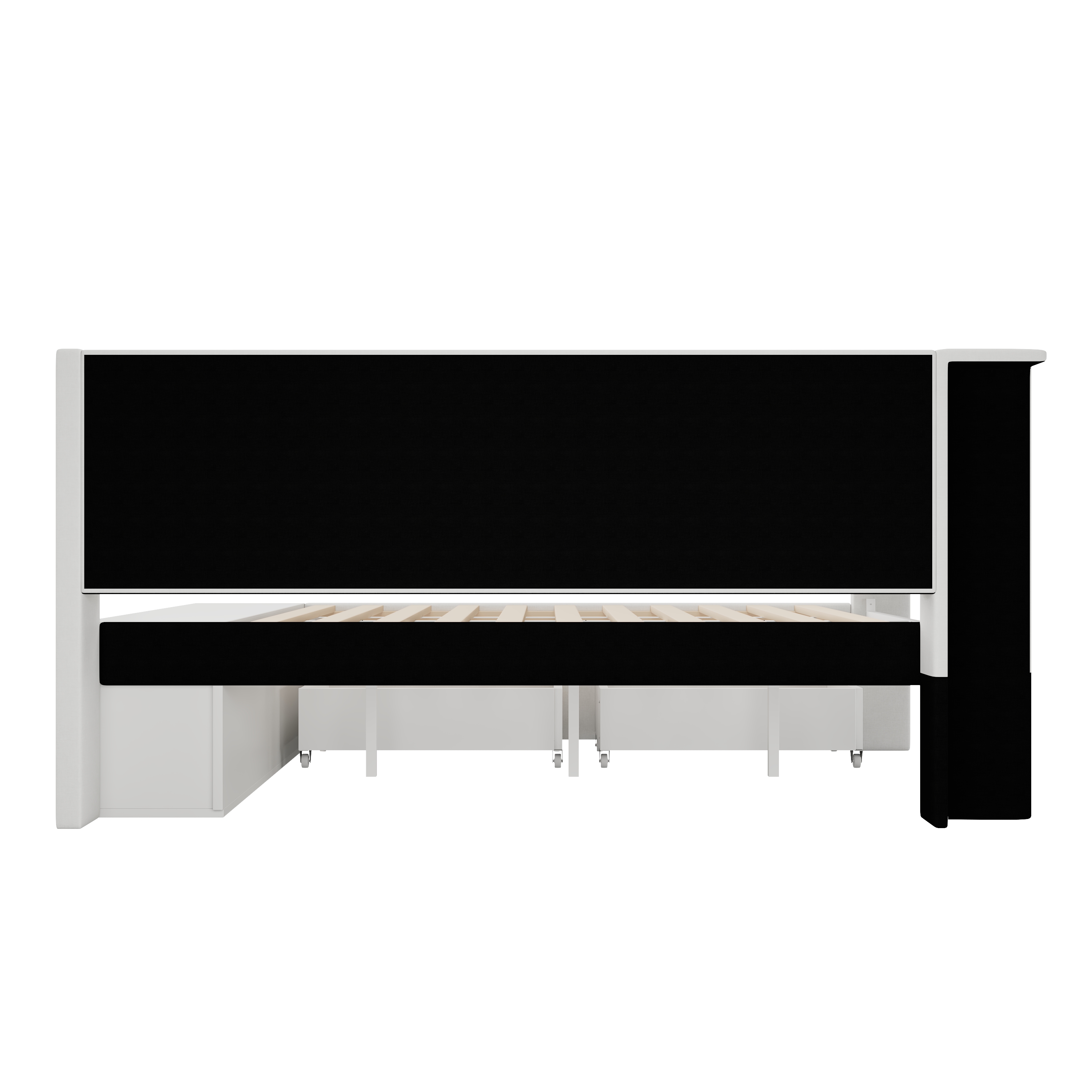 Lit banquette convertible 90x200 cm,en bois,couchage gigogne,bureau intégré,éclairage LED,port USB,blanc,lit 1 place,lit avec rangement intégré