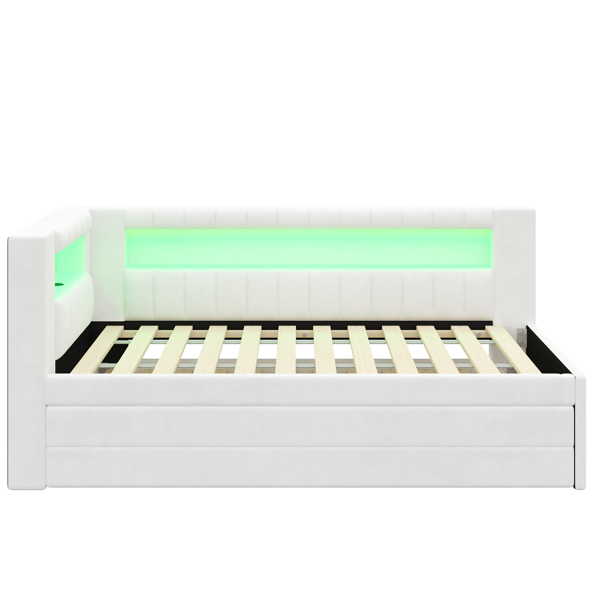 Lit banquette 90x200 cm,en bois,lit gigogne,éclairage LED,port USB,blanc,lit 1 place