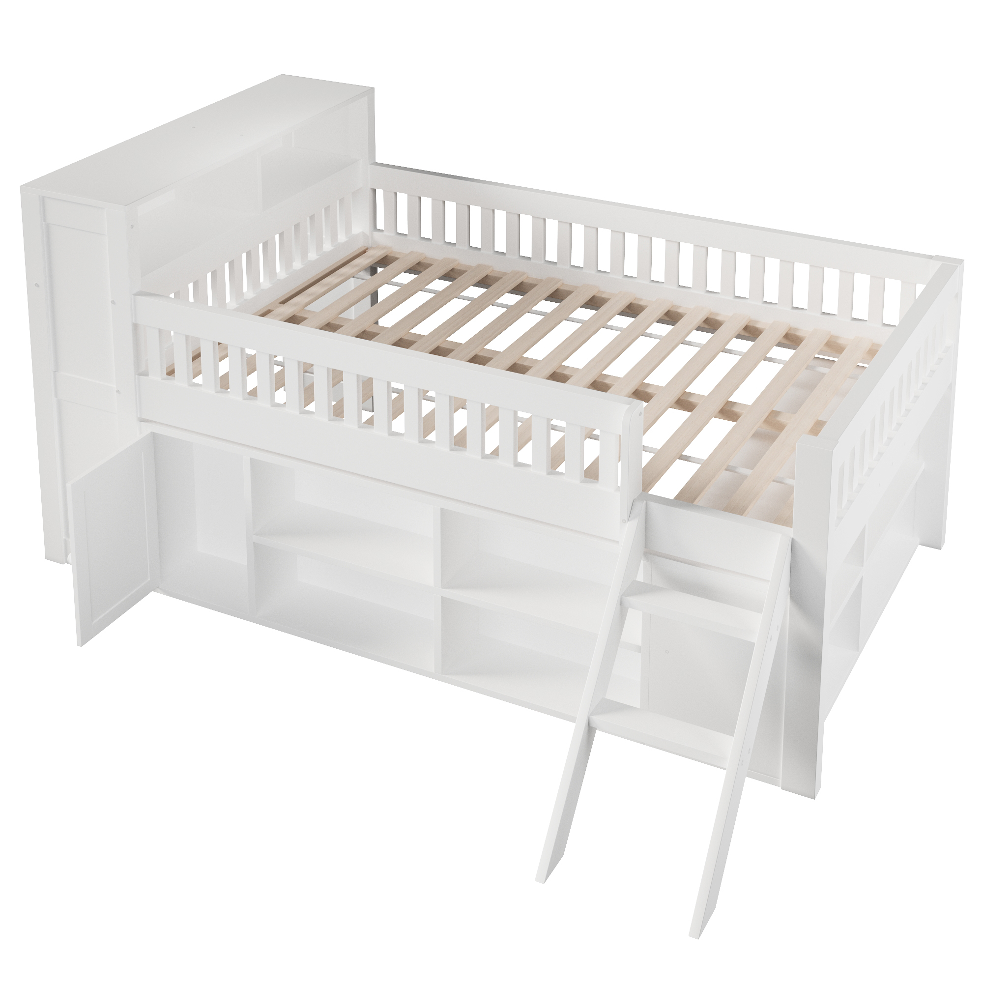 Lit banquette 120x200 cm,en bois,lit enfant,rangement intégré,éclairage LED,blanc,lit avec rangement intégré