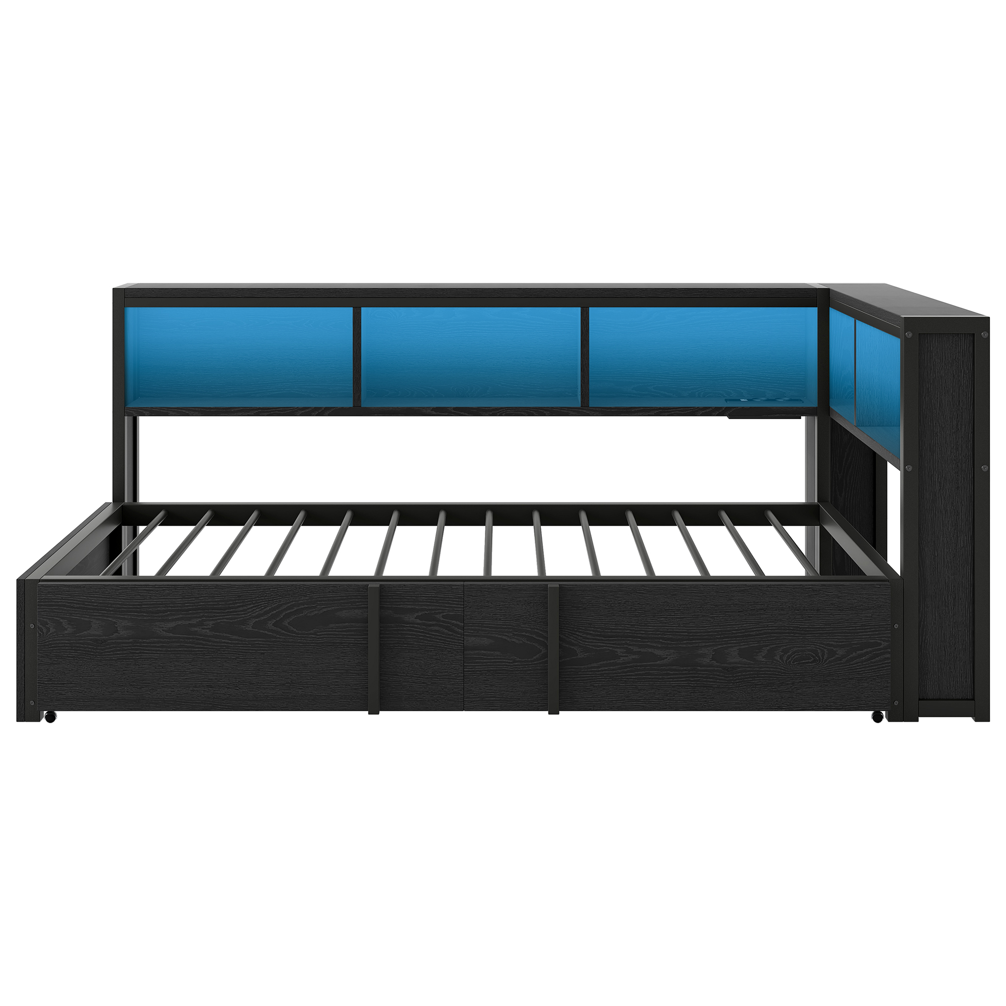 Lit 90 x 200 cm avec LED USB Type-C rangements noir - vue complémentaire 1