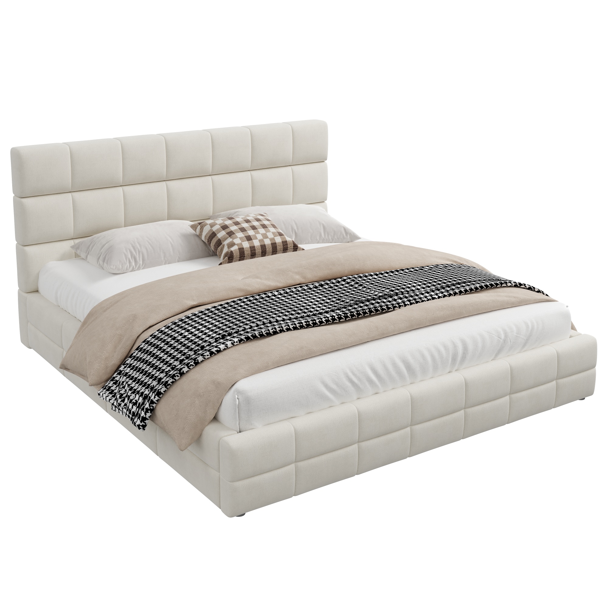 Détail lit tapissier velours beige