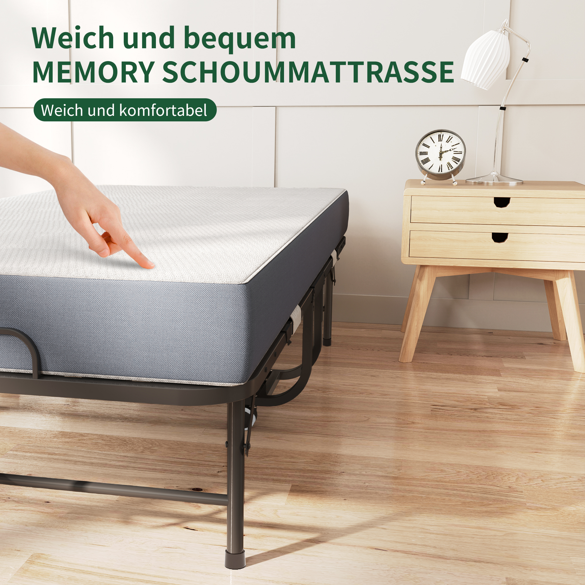 190 × 78 cm Klapp-Twin-Bett mit 9,5 cm Memory-Foam