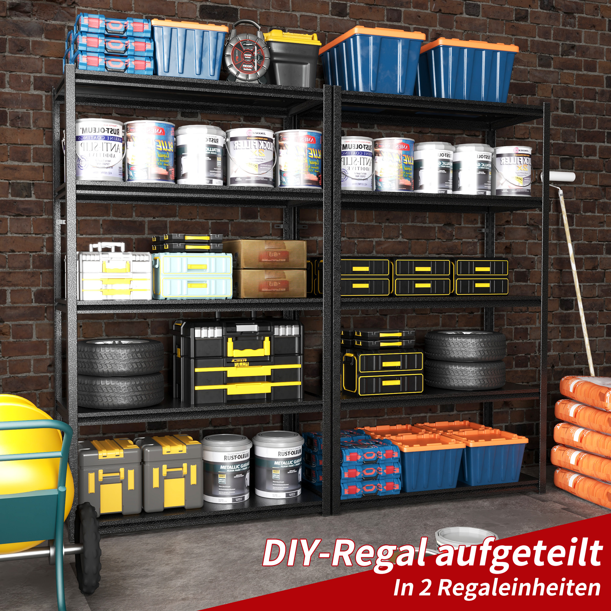 Détail du rayonnage de rangement