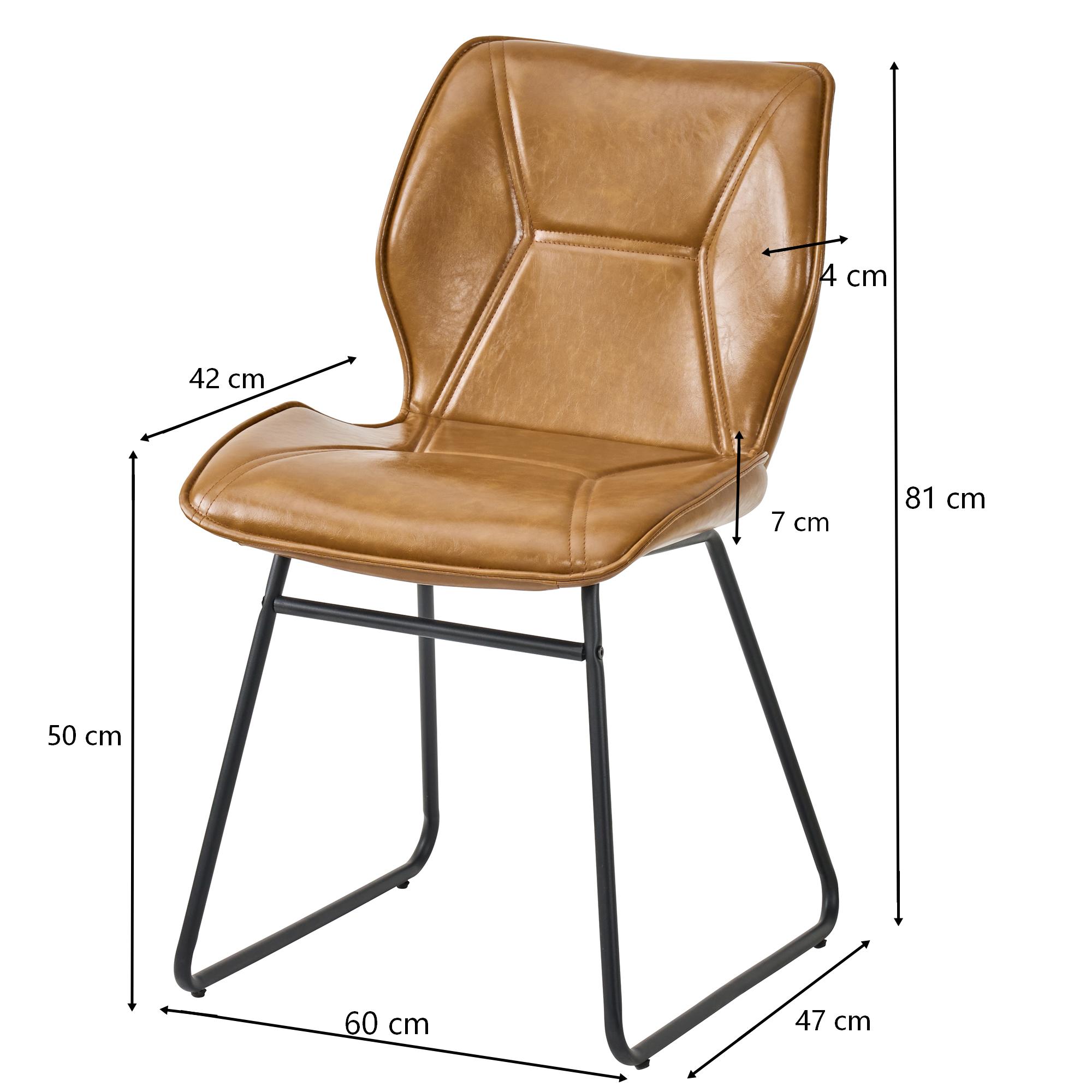 Chaise de salle à manger, lot de 2, assise rembourrée, 60 x 47,5 x 81,5 cm, similicuir et métal, marron - vue 3
