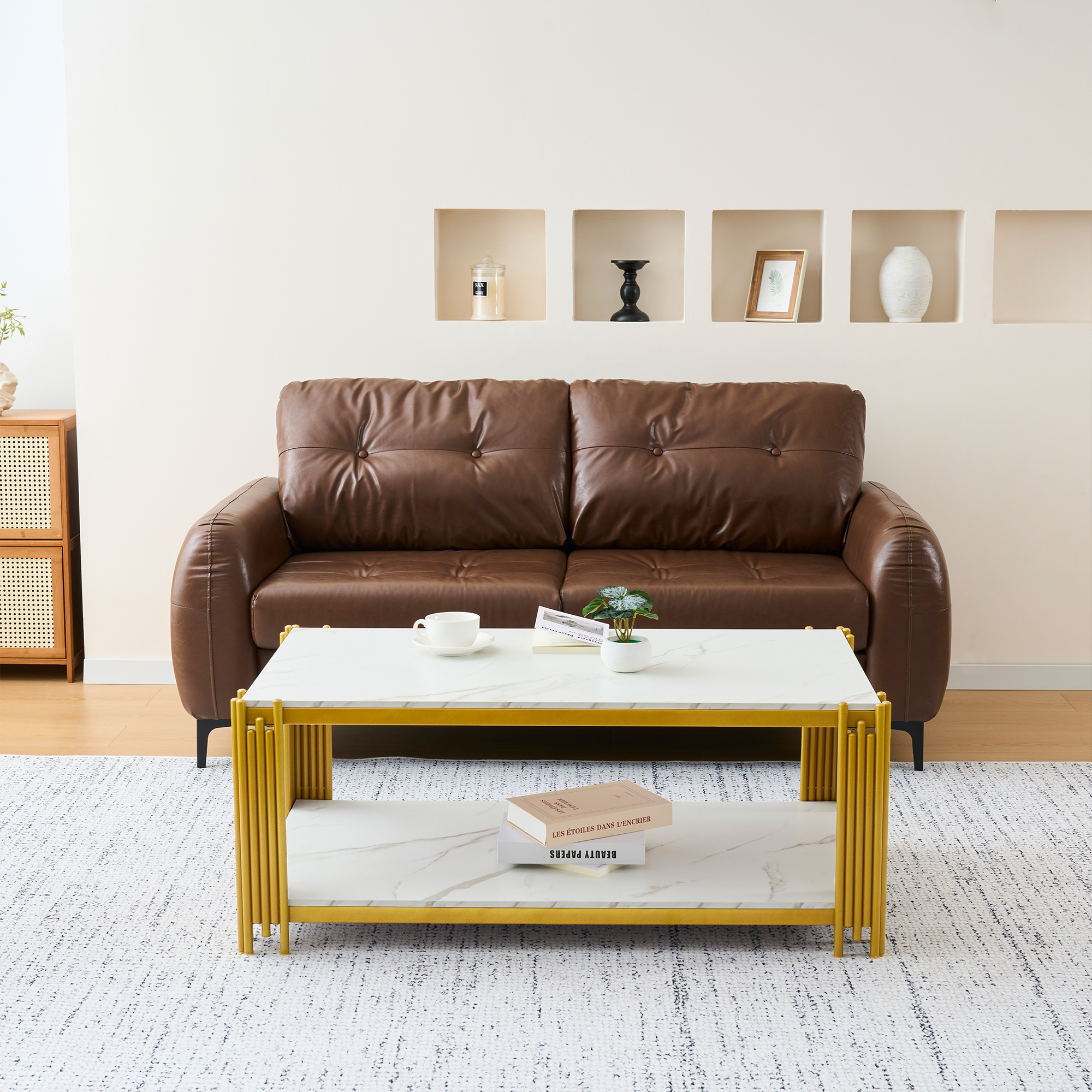 Table basse 2 niveaux en aspect marbre avec struct - image 3